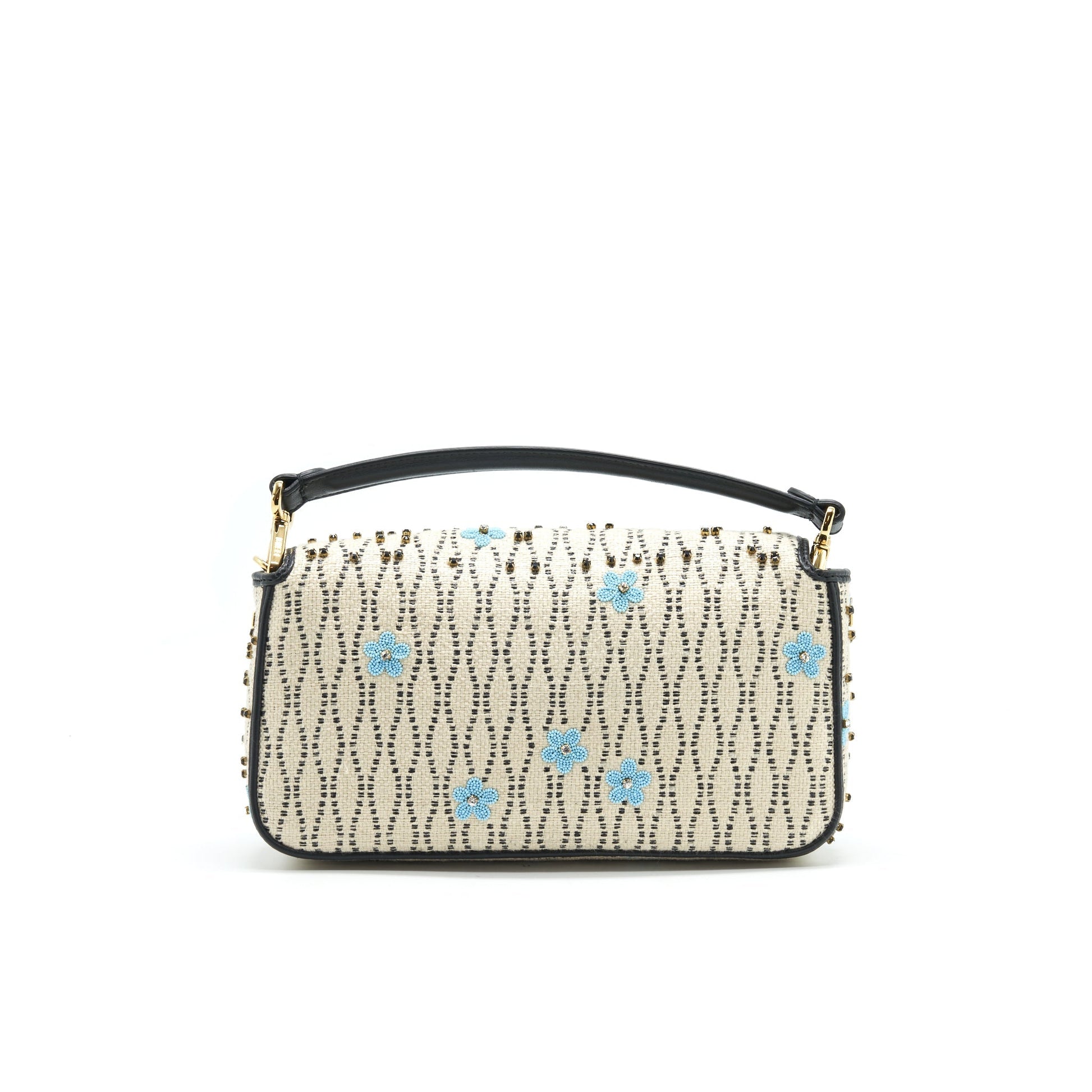 Fendi Baguette Iconic Purse Raffia White Multicolor Shoulder Bag