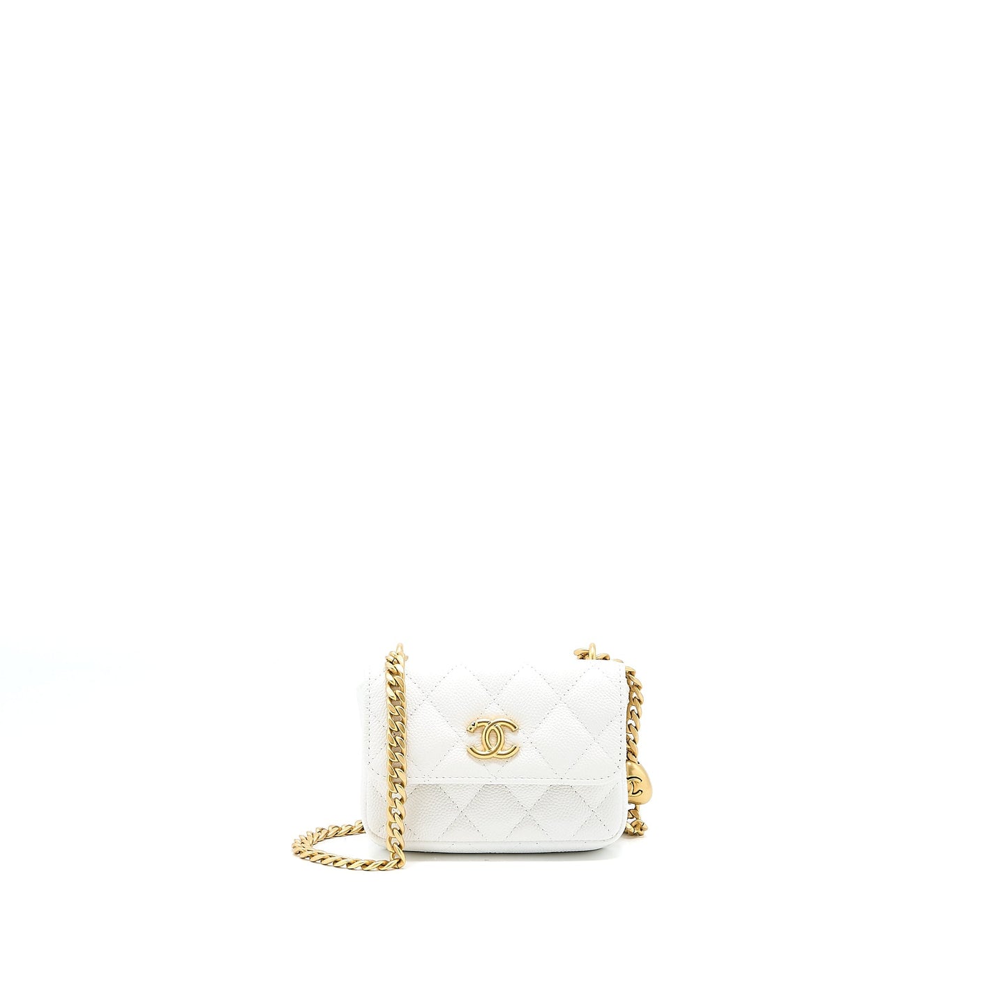 Chanel 23C Coco Love Flap Caviar Brushed White Shoulder Bag