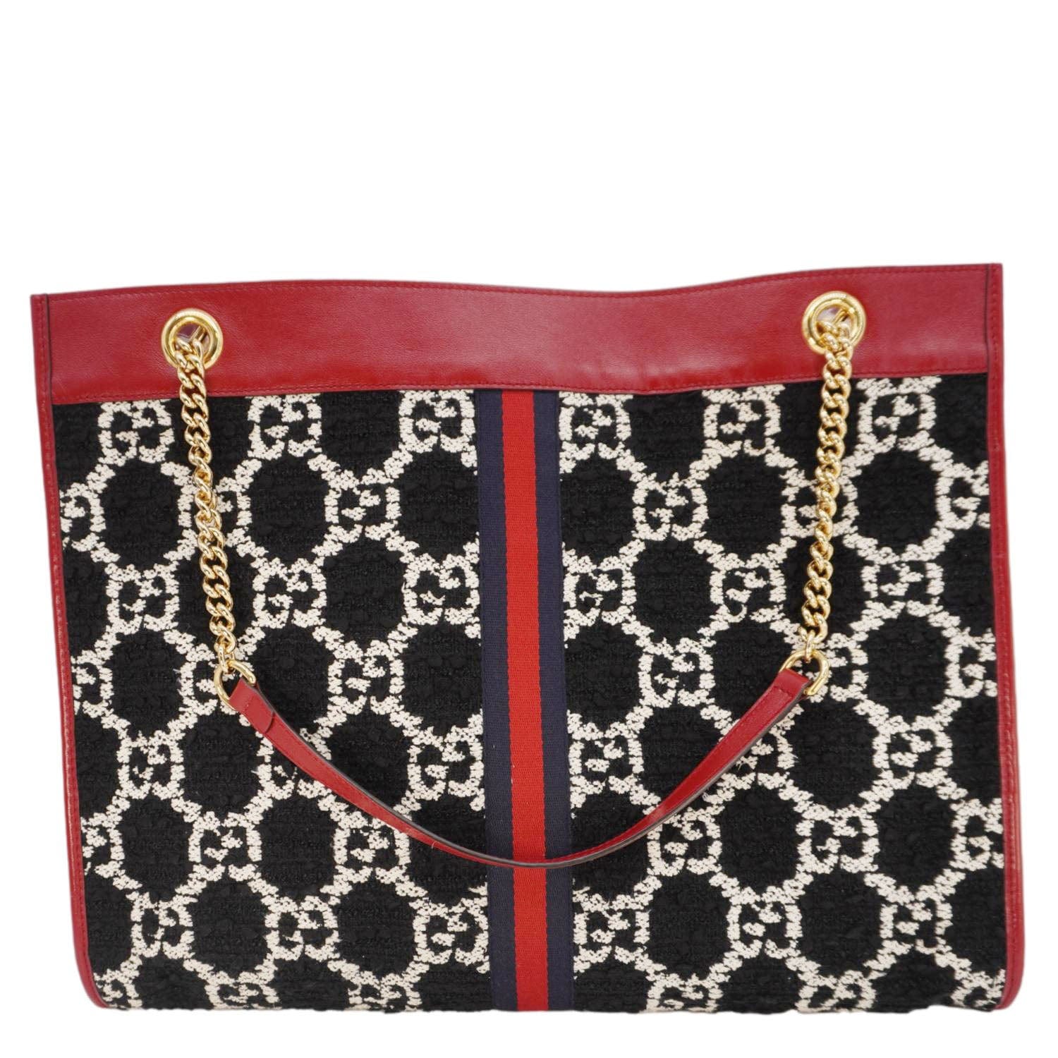 Gucci Rajah Tweed Tote Bag Black Chain