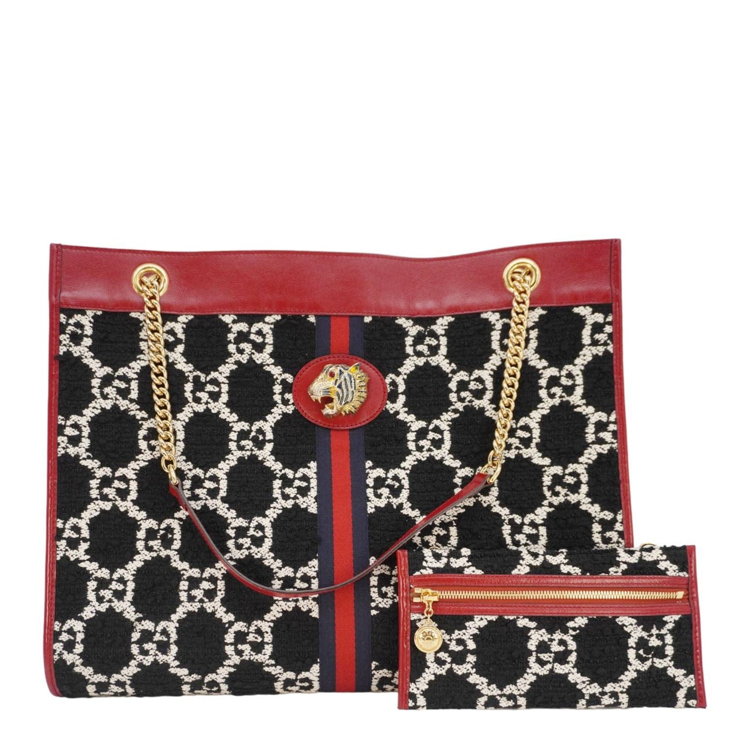 Gucci Rajah Tweed Tote Bag Black Chain