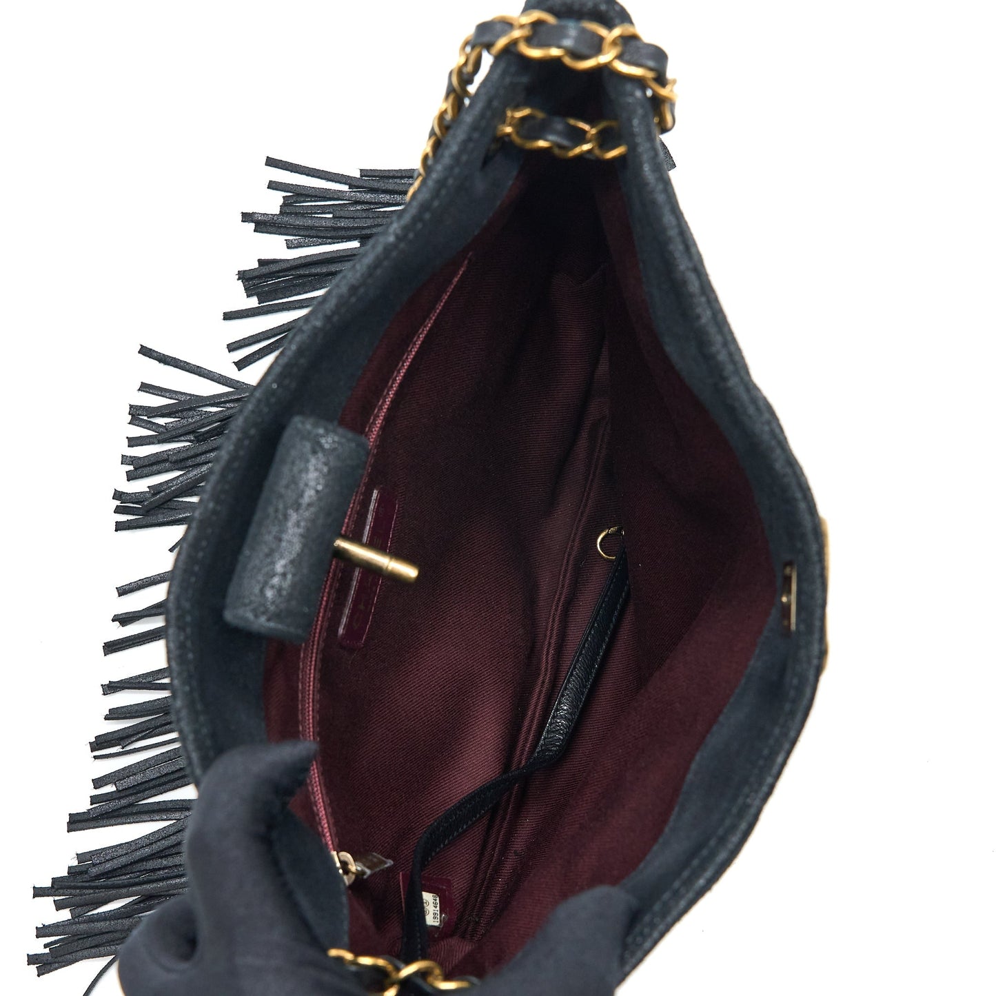 Chanel Tassel Hobo Fringed Shiny Calfskin Brushed Black Jewelry