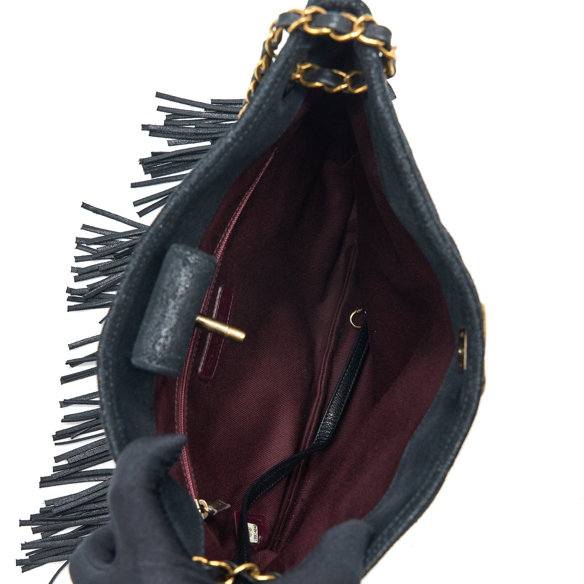 Chanel Tassel Hobo Fringed Shiny Calfskin Brushed Black Jewelry