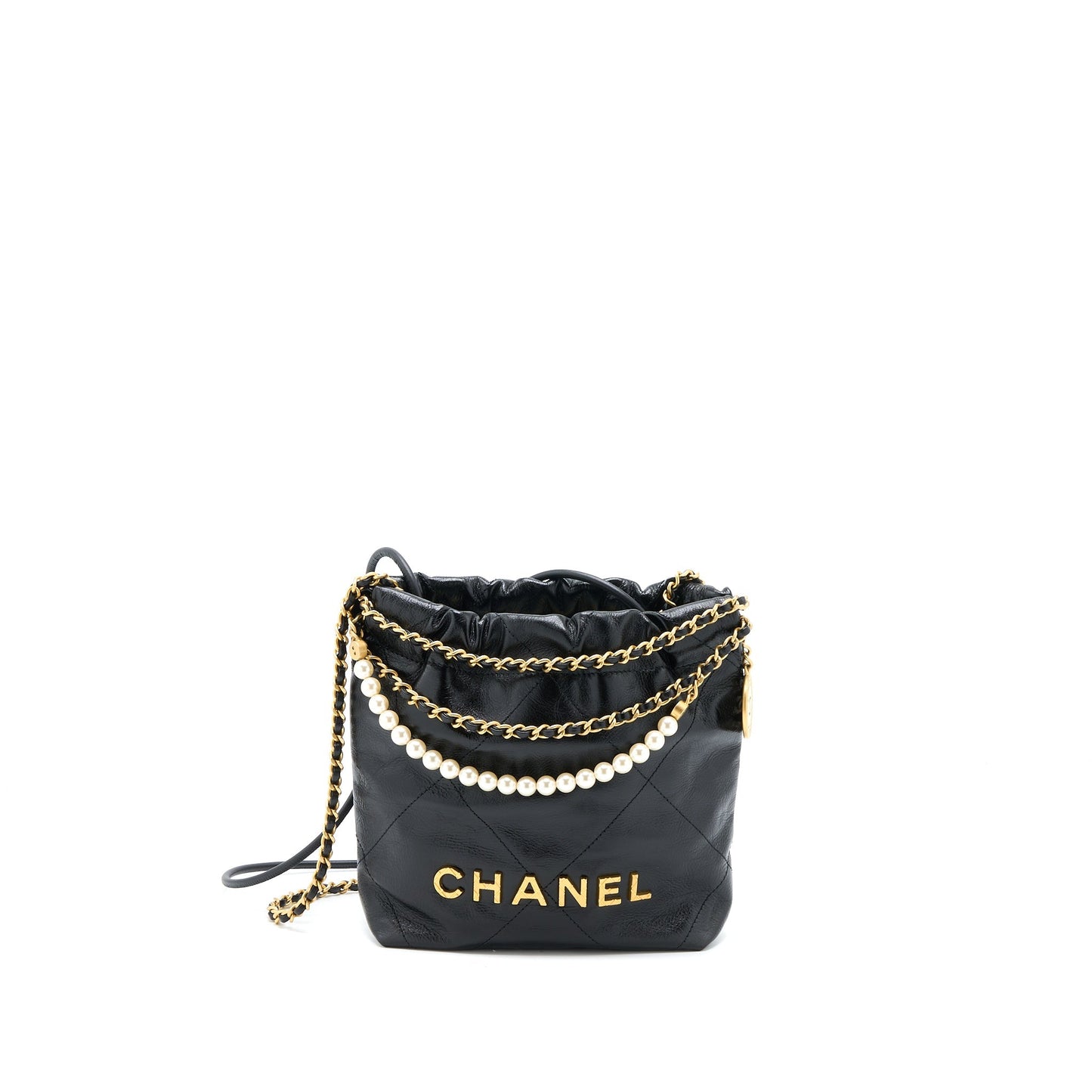 Chanel 23S 22 Pearl Shiny Calfskin GHW Black Mini Bag
