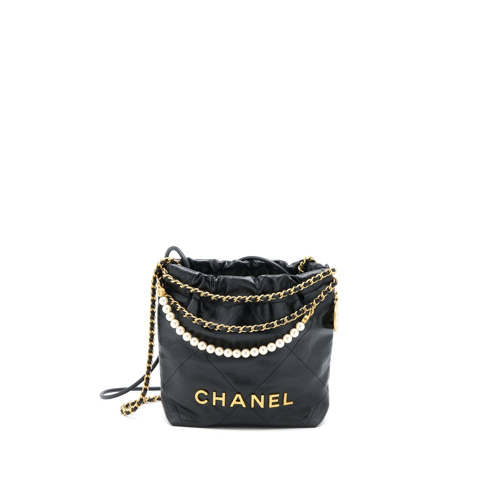 Chanel 23S 22 Pearl Shiny Calfskin GHW Black Mini Bag