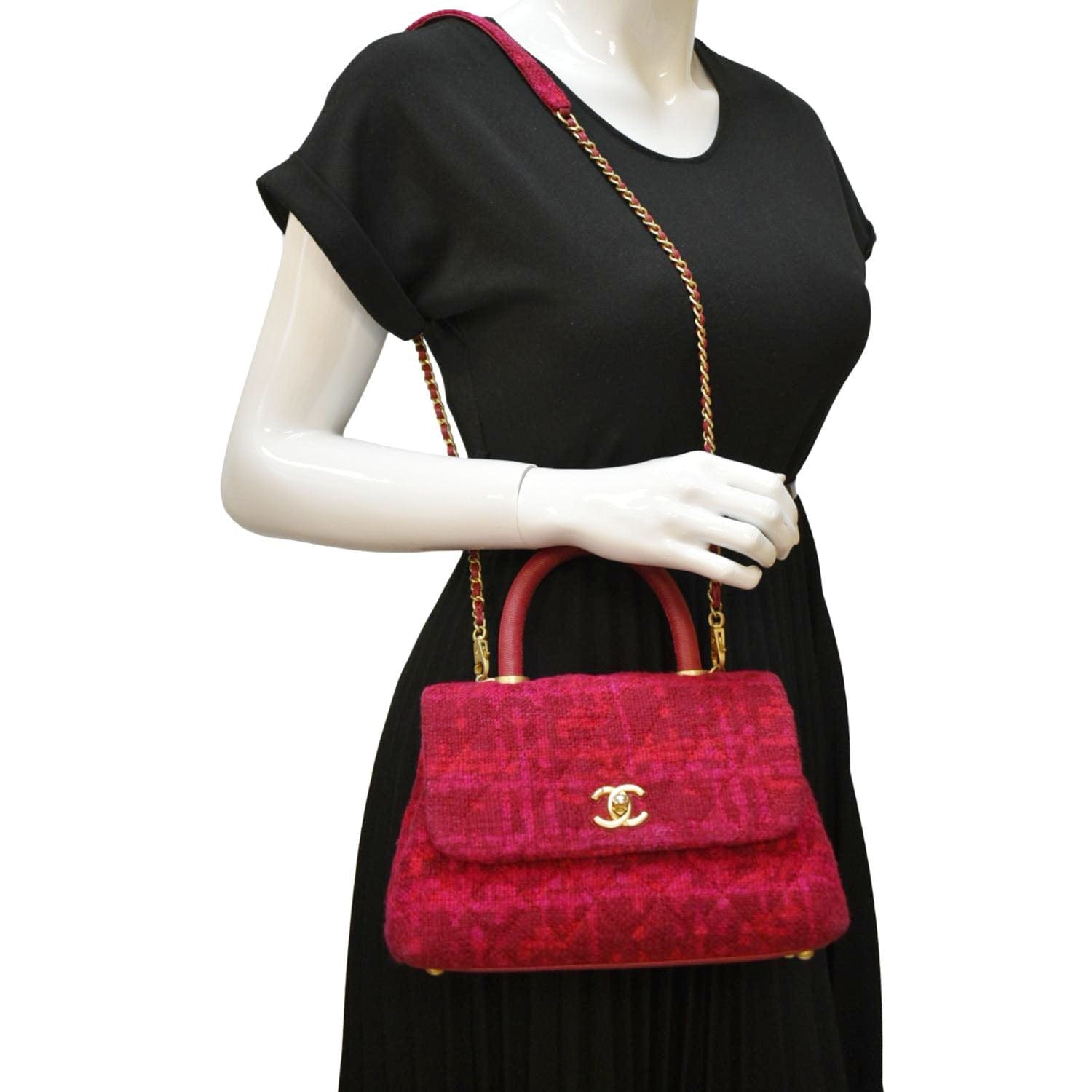 Chanel Coco Top Handle Tweed Pink Travel Bag