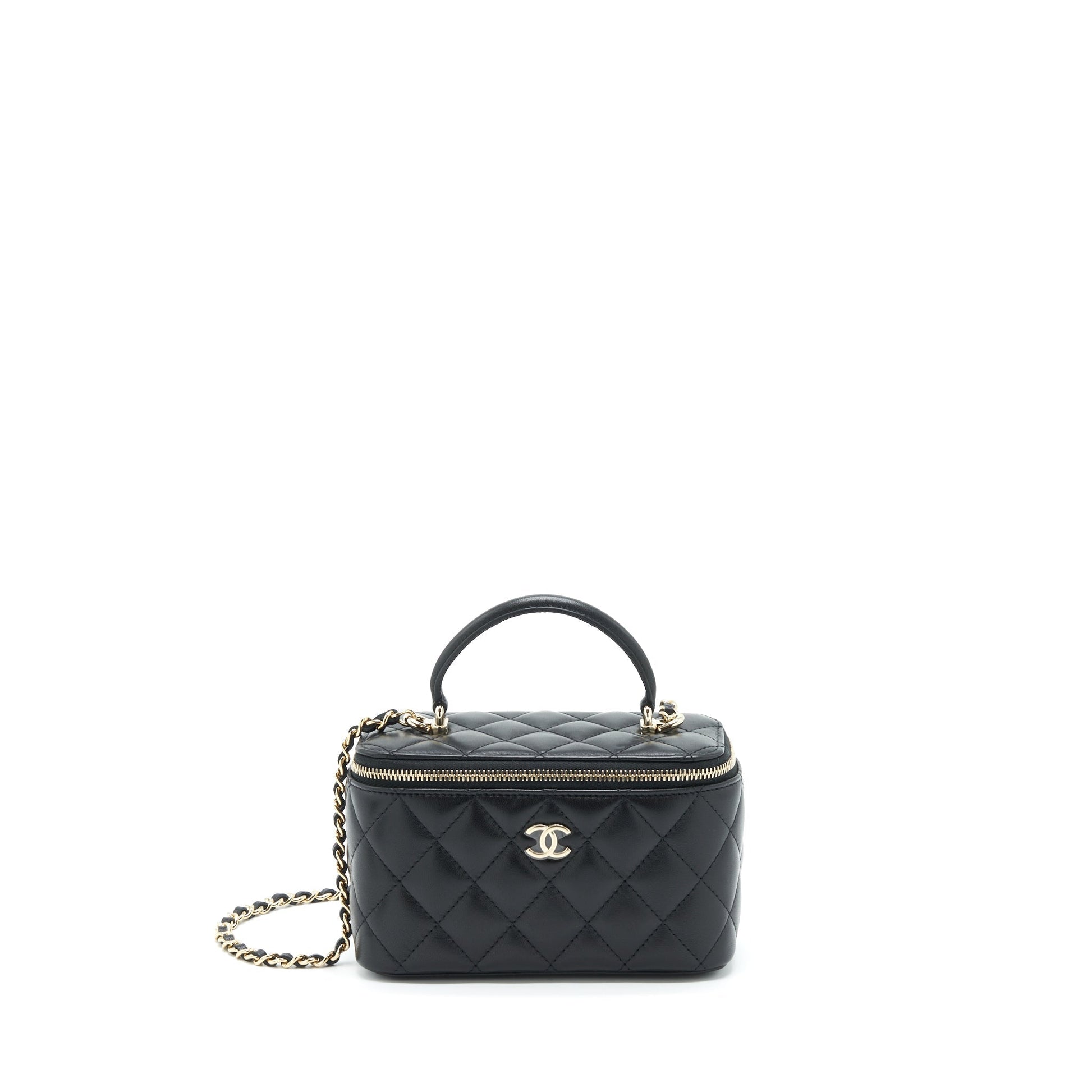 Chanel 22A Top Handle Long Vanity Lambskin Black Handbag Lghw 2