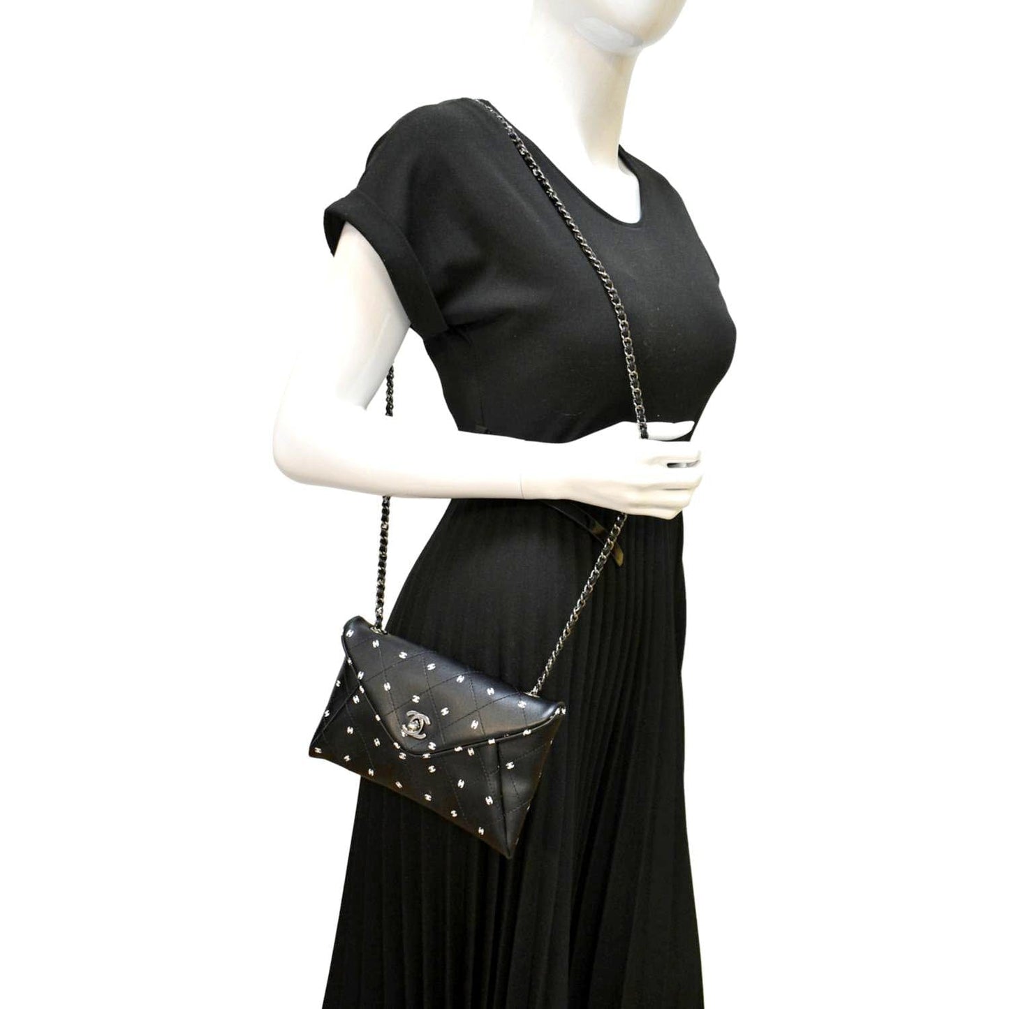 Chanel CC Envelope Printed Lambskin Leather Chain Clutch Bag Black