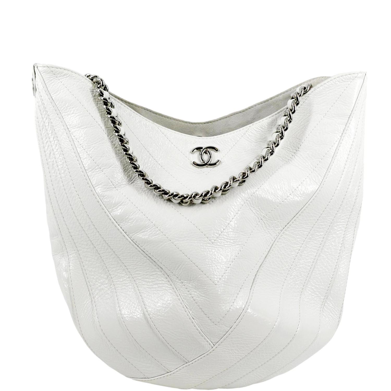 Chanel Droplet Patent Hobo Leather White Travel Bag