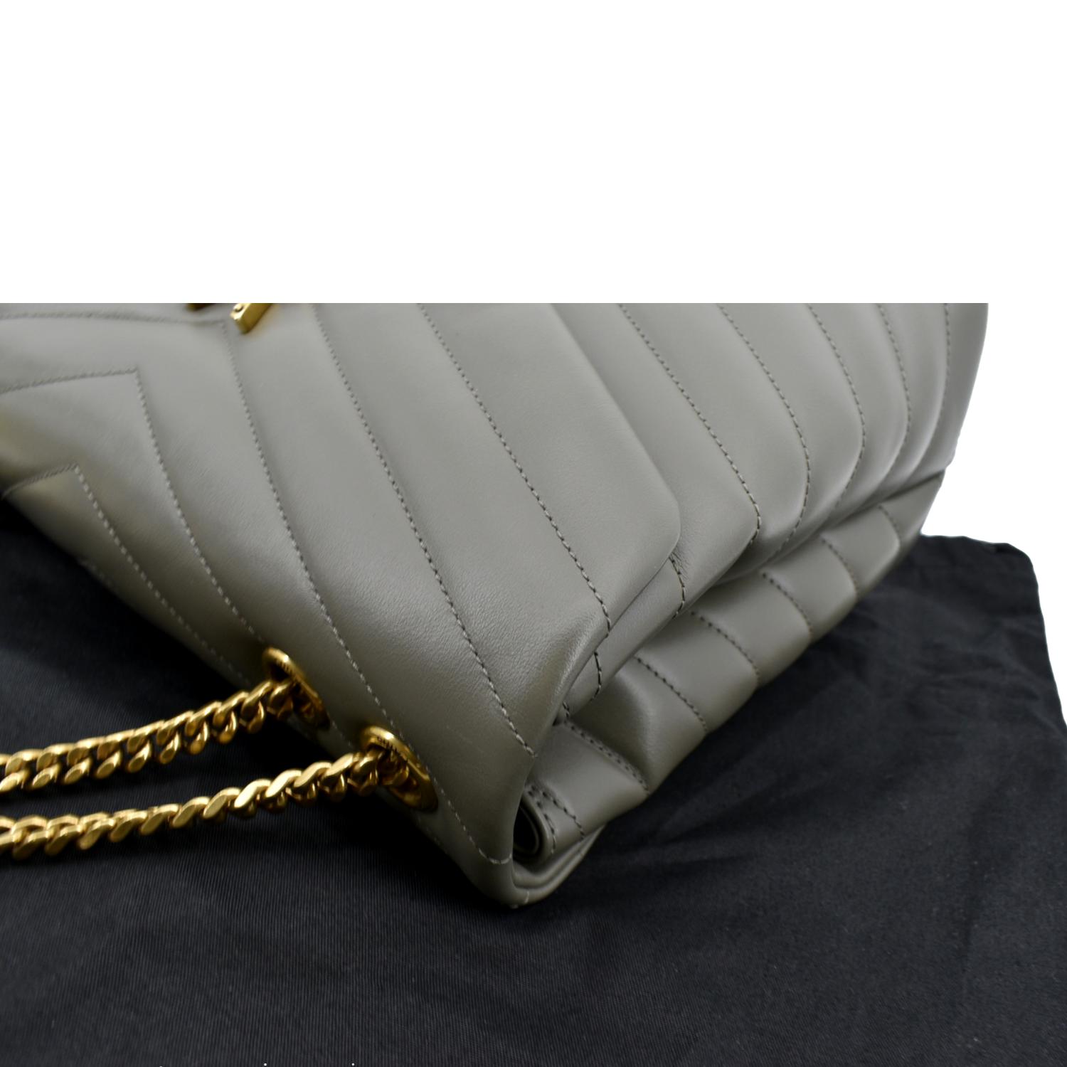 YSL Saint Laurent Yves Loulou Chain Shoulder Bag Grey Leather Matelasse Gray