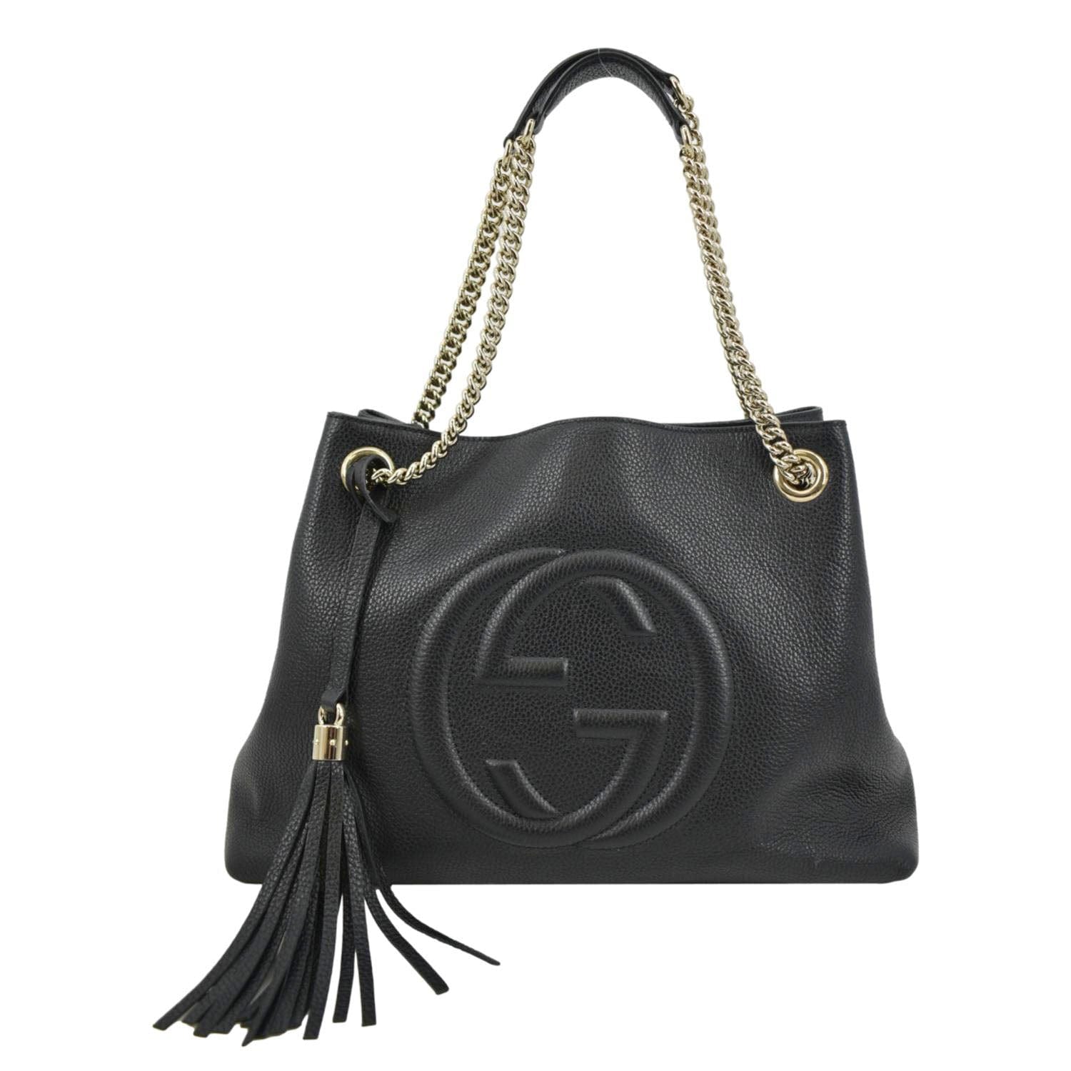 Gucci Soho Chain Pebbled Tote Bag Leather Black Shoulder Bag