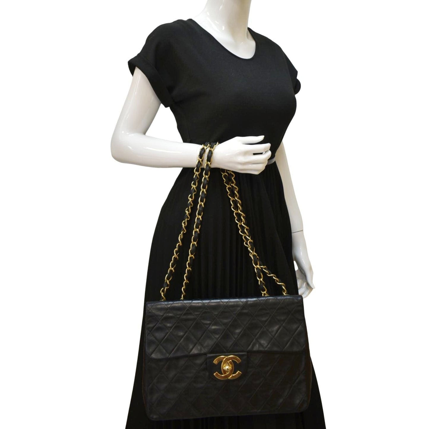 Chanel Maxi Flap Quilted Leather Black Travel Bag
