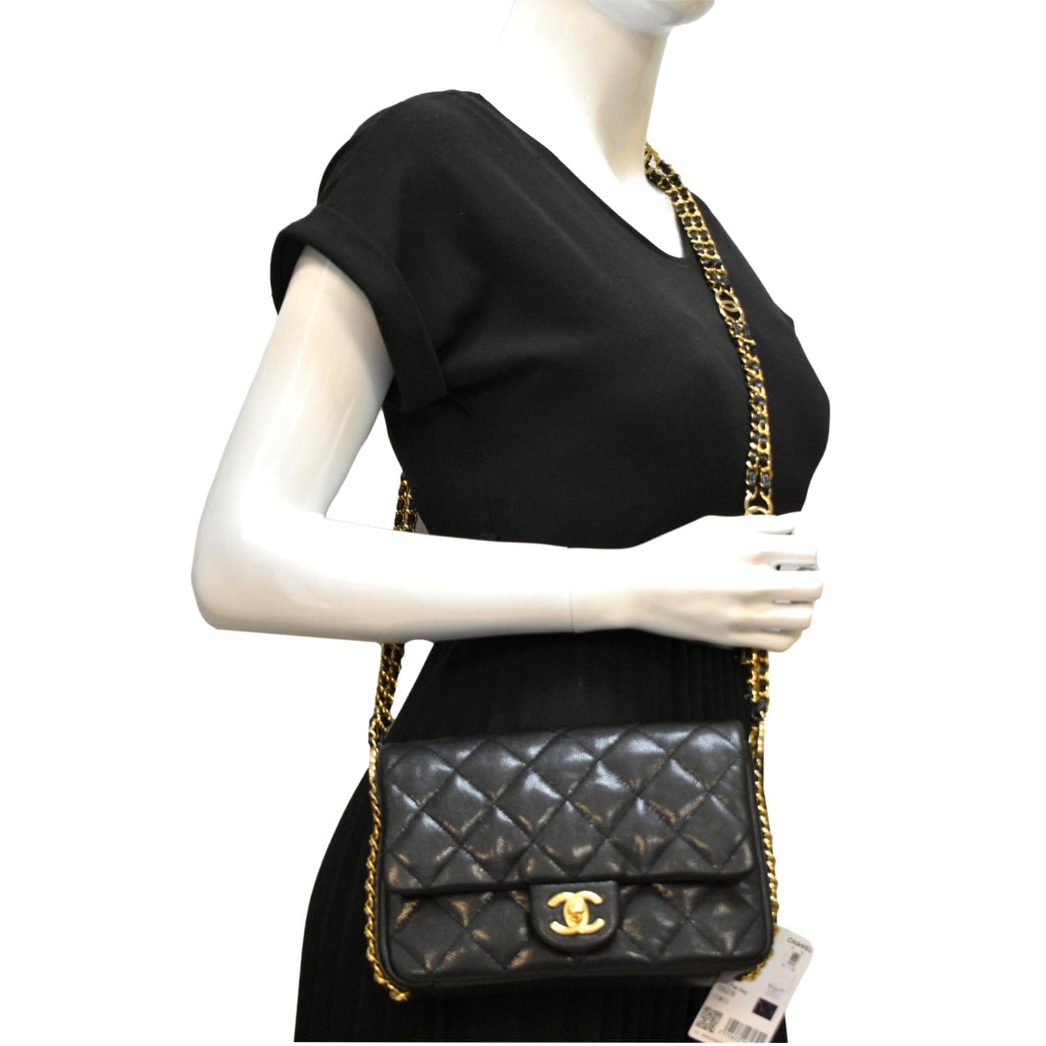 Chanel Flap Grained Leather Calfskin Black Travel Bag