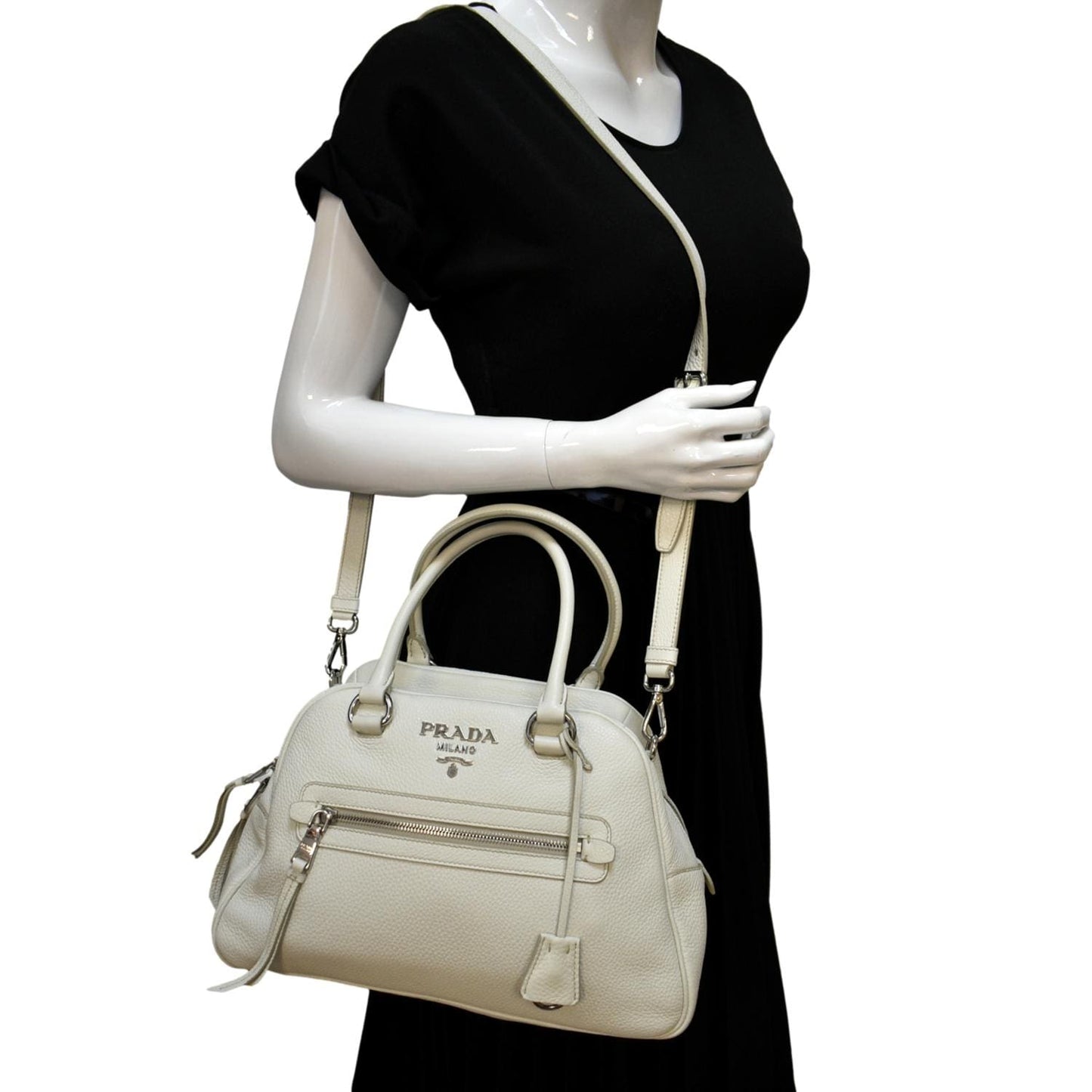 Front Pocket Tote Shoulder Bag Ivory Leather