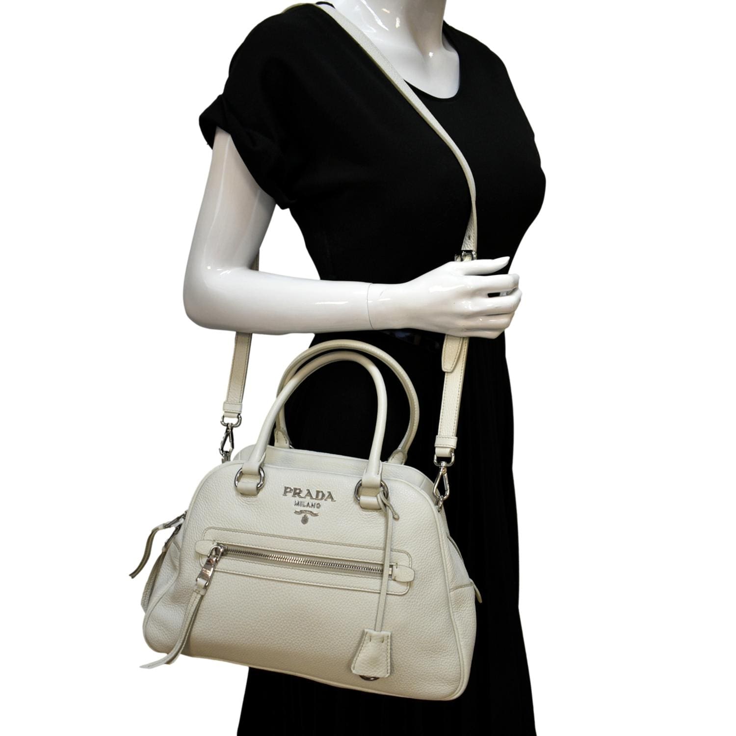 Front Pocket Tote Shoulder Bag Ivory Leather