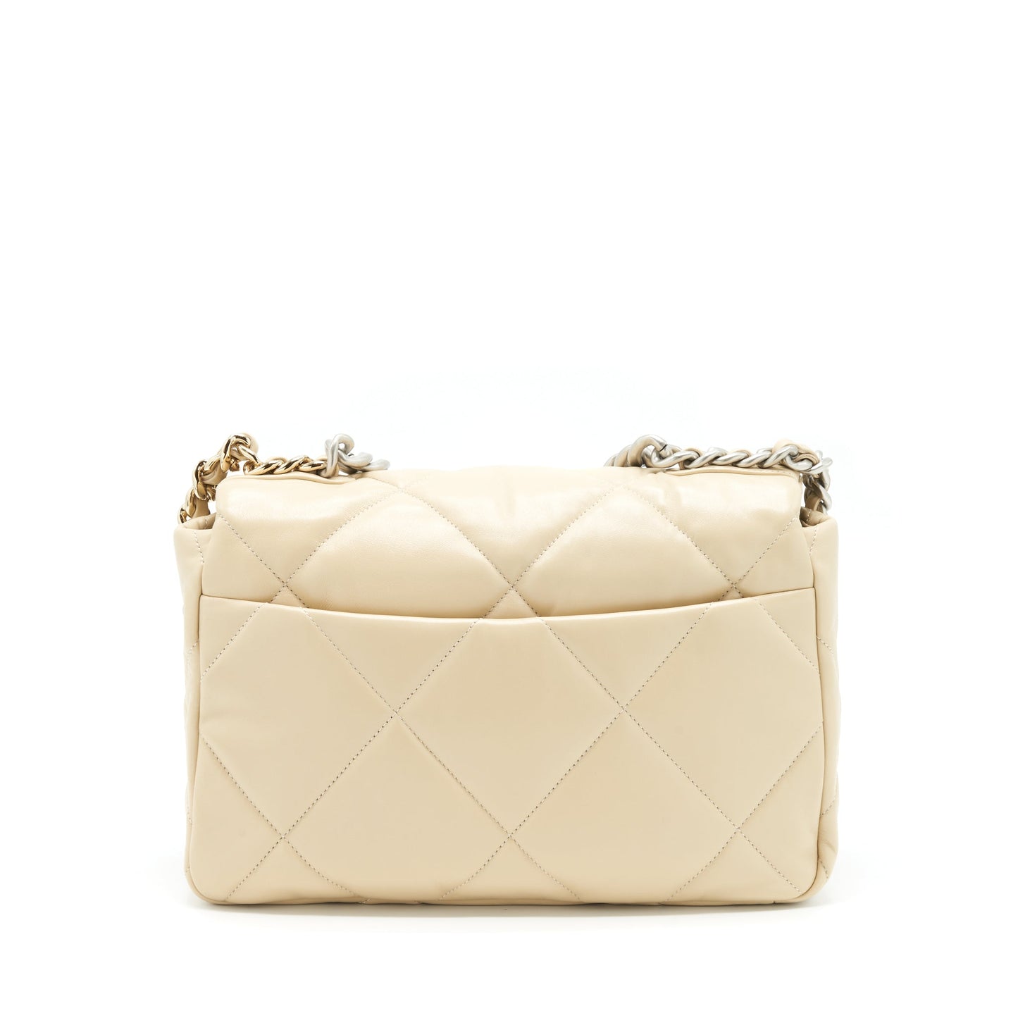Chanel 19 Quilted Goatskin Light Hardware Microchip Gold Silver Beige Leather Handbag