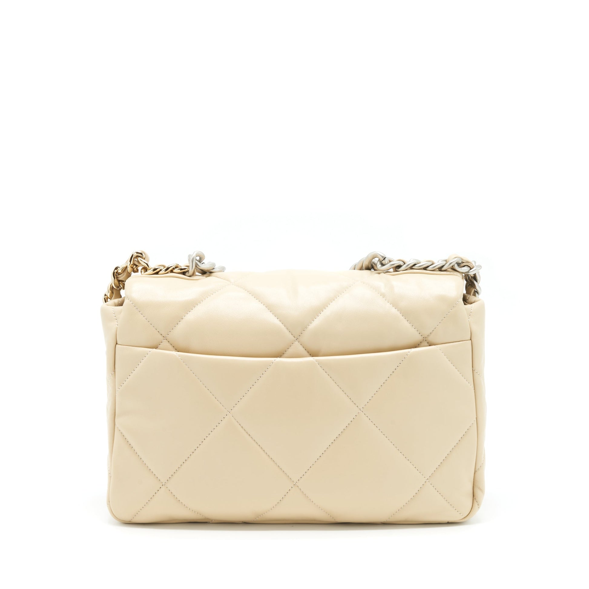 Chanel 19 Quilted Goatskin Light Hardware Microchip Gold Silver Beige Leather Handbag