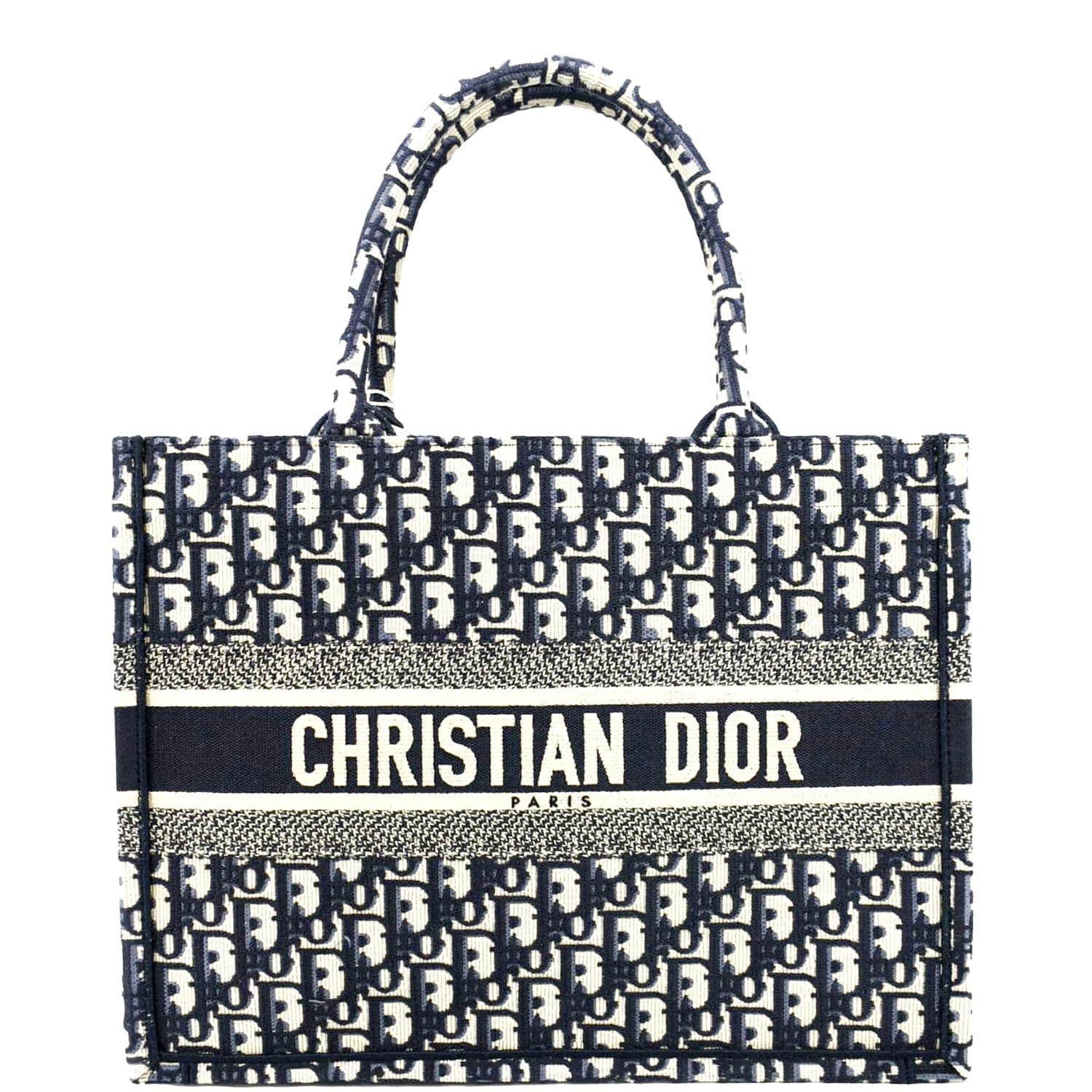 Dior Book Oblique Embroidery Tote Bag Blue Small
