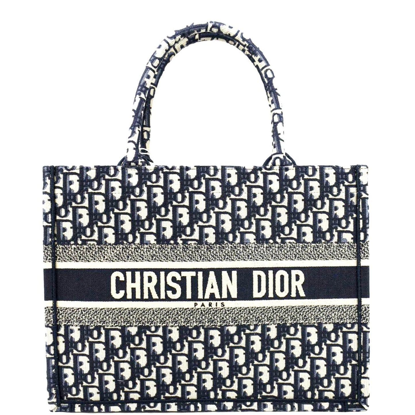 Dior Book Oblique Embroidery Tote Bag Blue Small