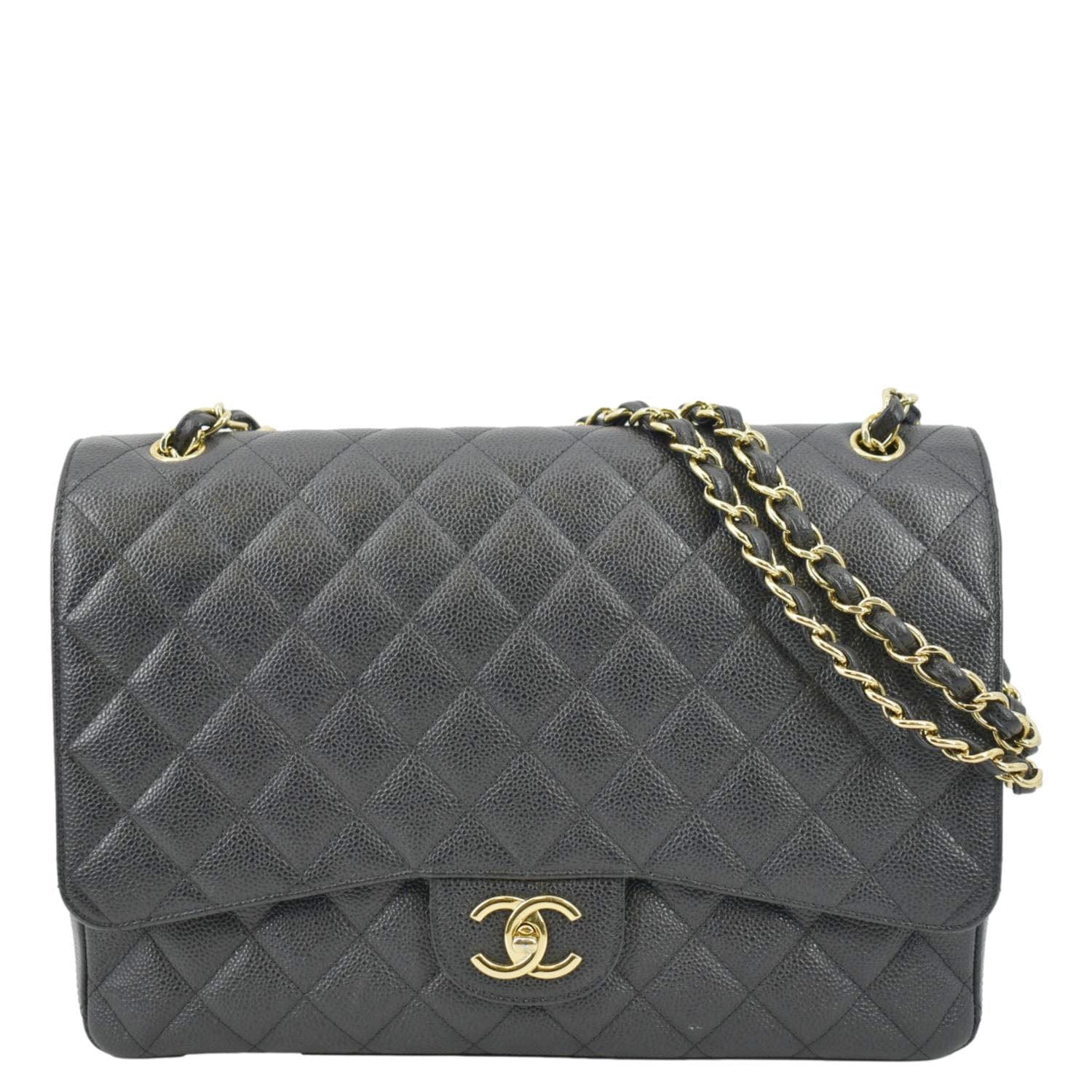 Chanel Classic Maxi Flap Quilted Caviar Leather Black Travel Bag
