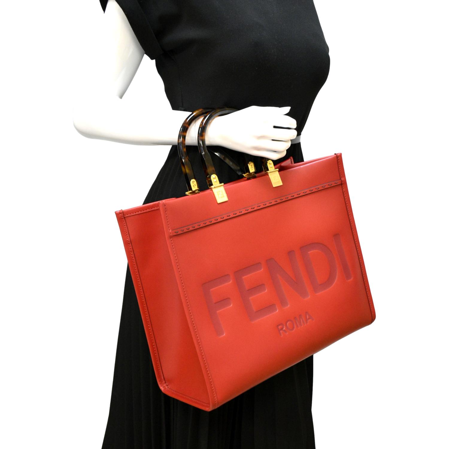 Fendi Sunshine Plexiglass Shoulder Tote Bag Leather Red Shoulder Bag
