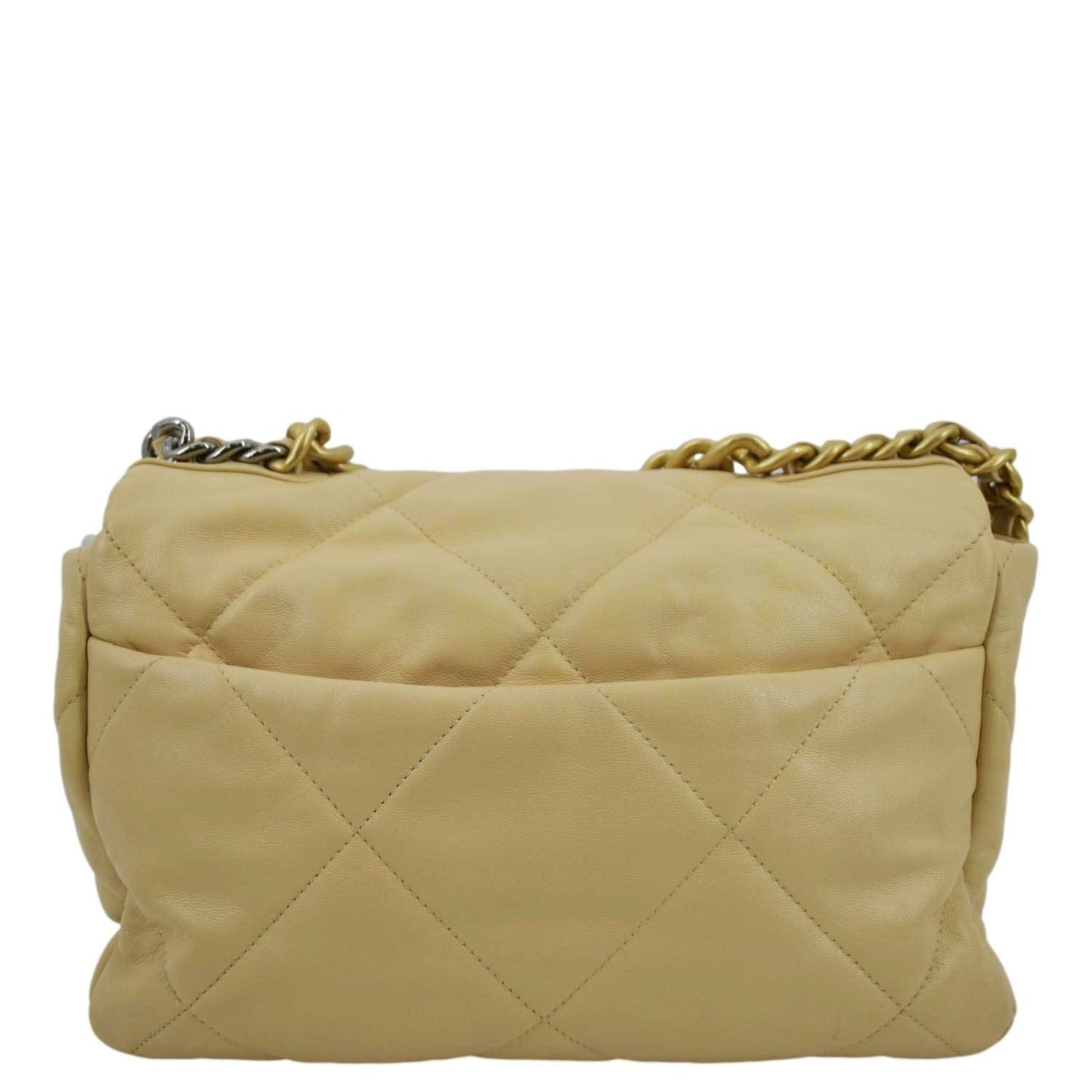 Chanel 19 Flap Quilted Leather Lambskin Beige Travel Bag