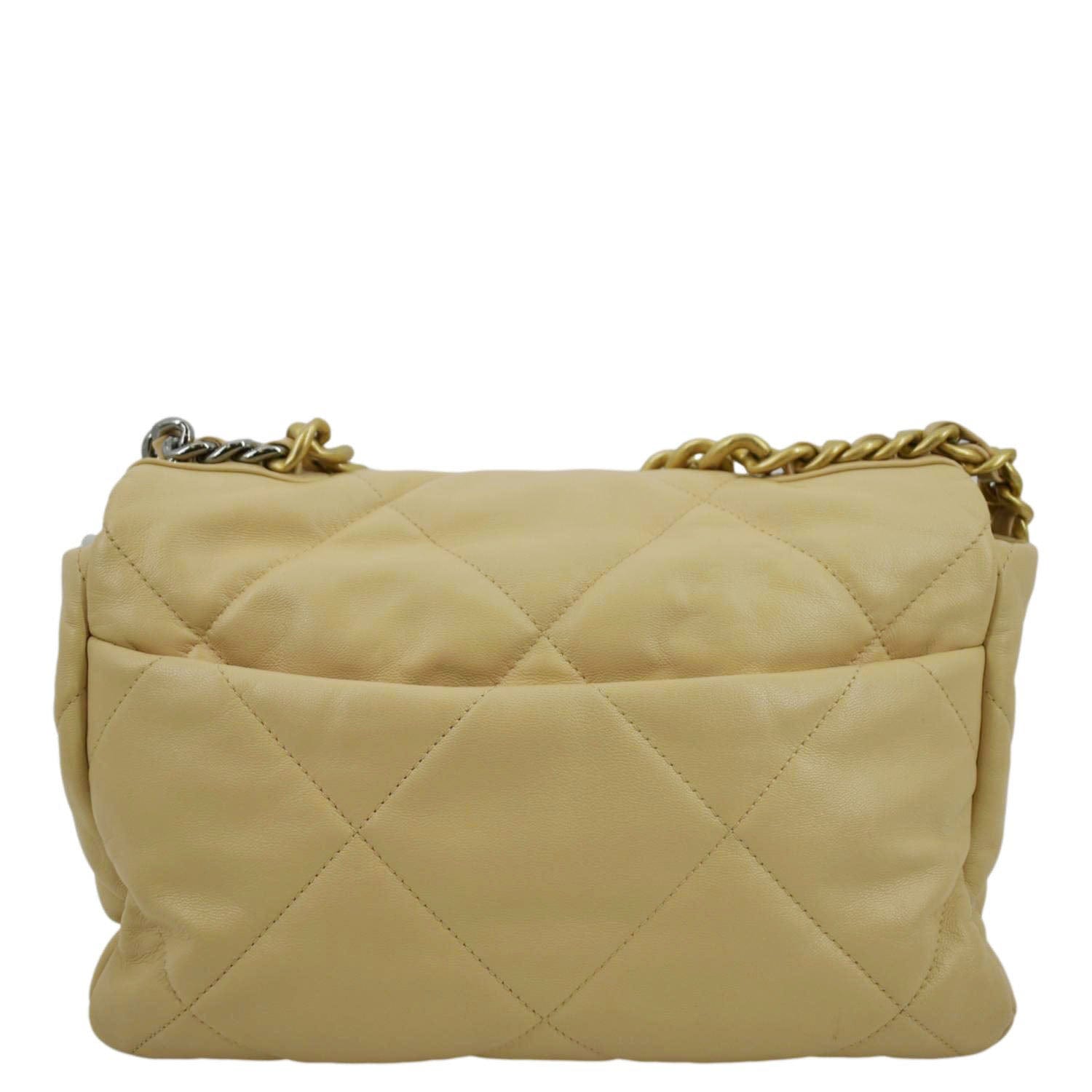 Chanel 19 Flap Quilted Leather Lambskin Beige Travel Bag