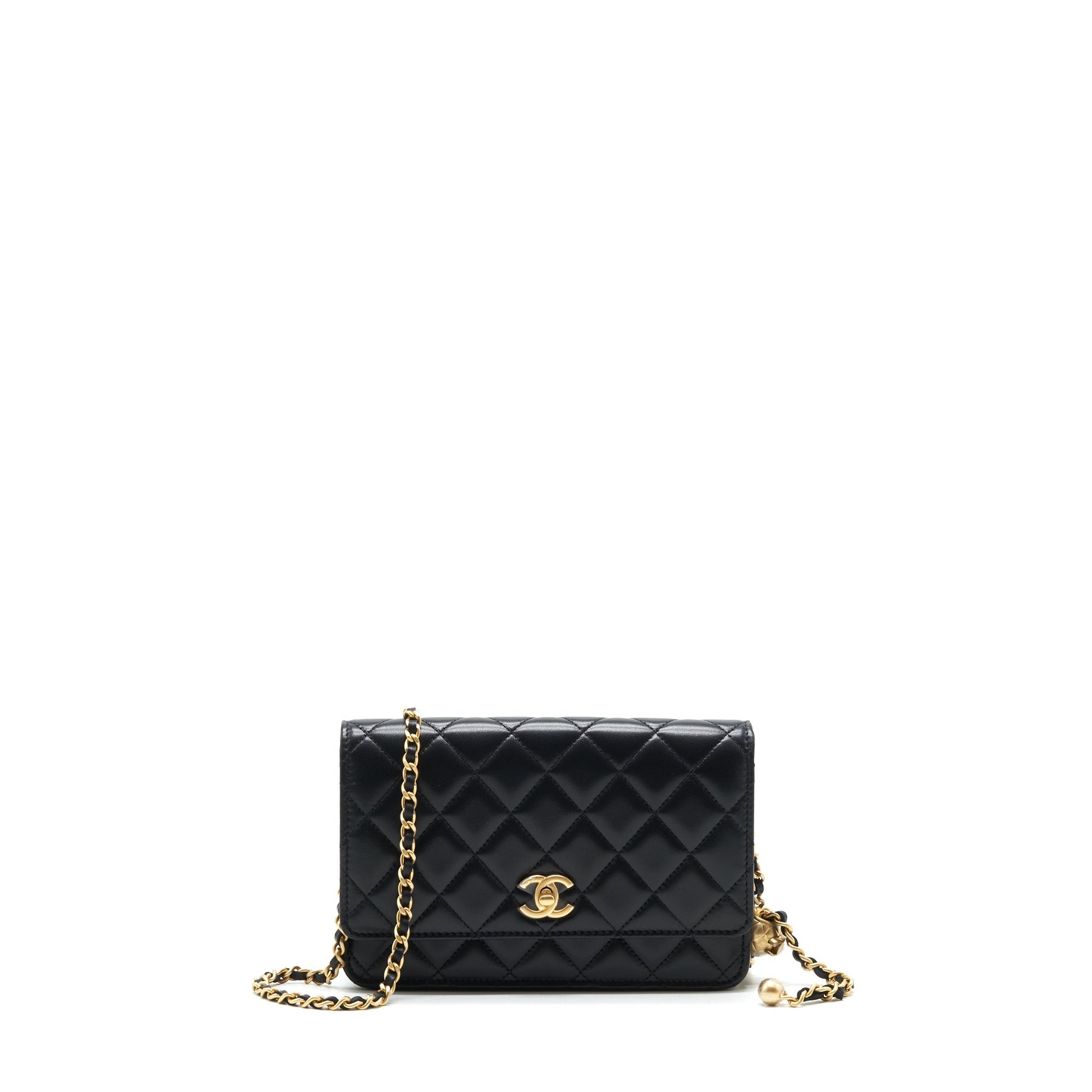Chanel Pearl Crush on Lambskin GHW microchip Black Wallet Case