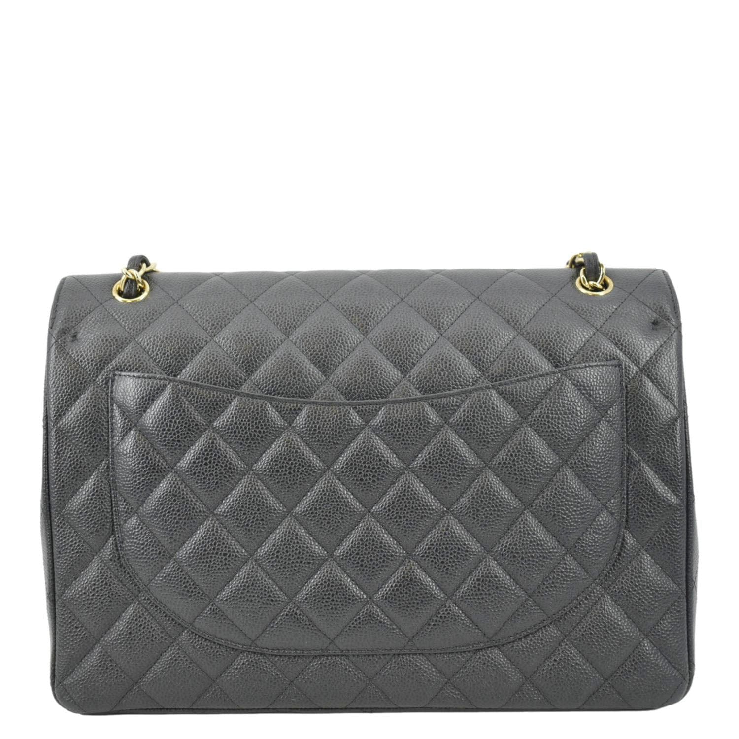 Chanel Classic Maxi Flap Quilted Caviar Leather Black Travel Bag