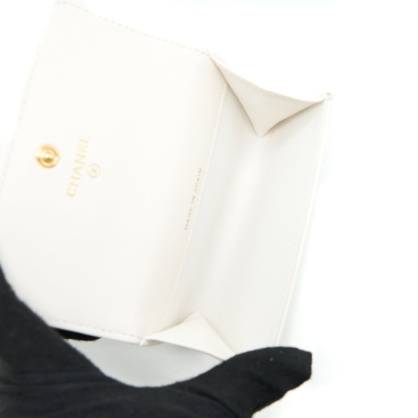 Chanel 19 Flap Card Holder Lambskin Brushed White Wallet Case