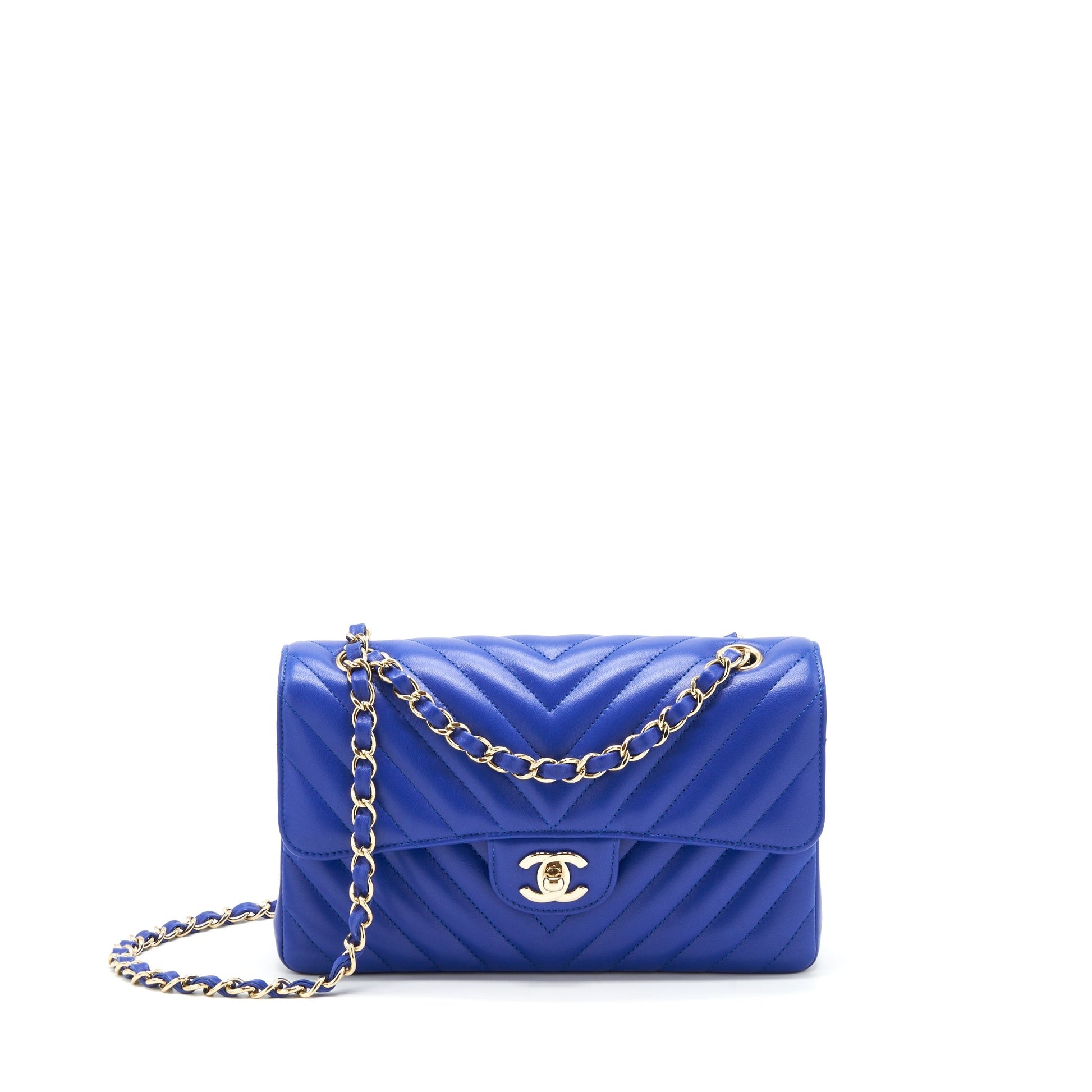 Chanel Classic Flap Chevron Lambskin LGHW Blue Small Shoulder Bag