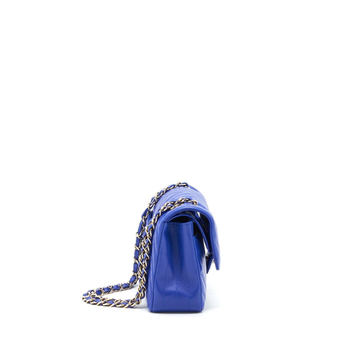 Chanel Classic Flap Chevron Lambskin LGHW Blue Small Shoulder Bag