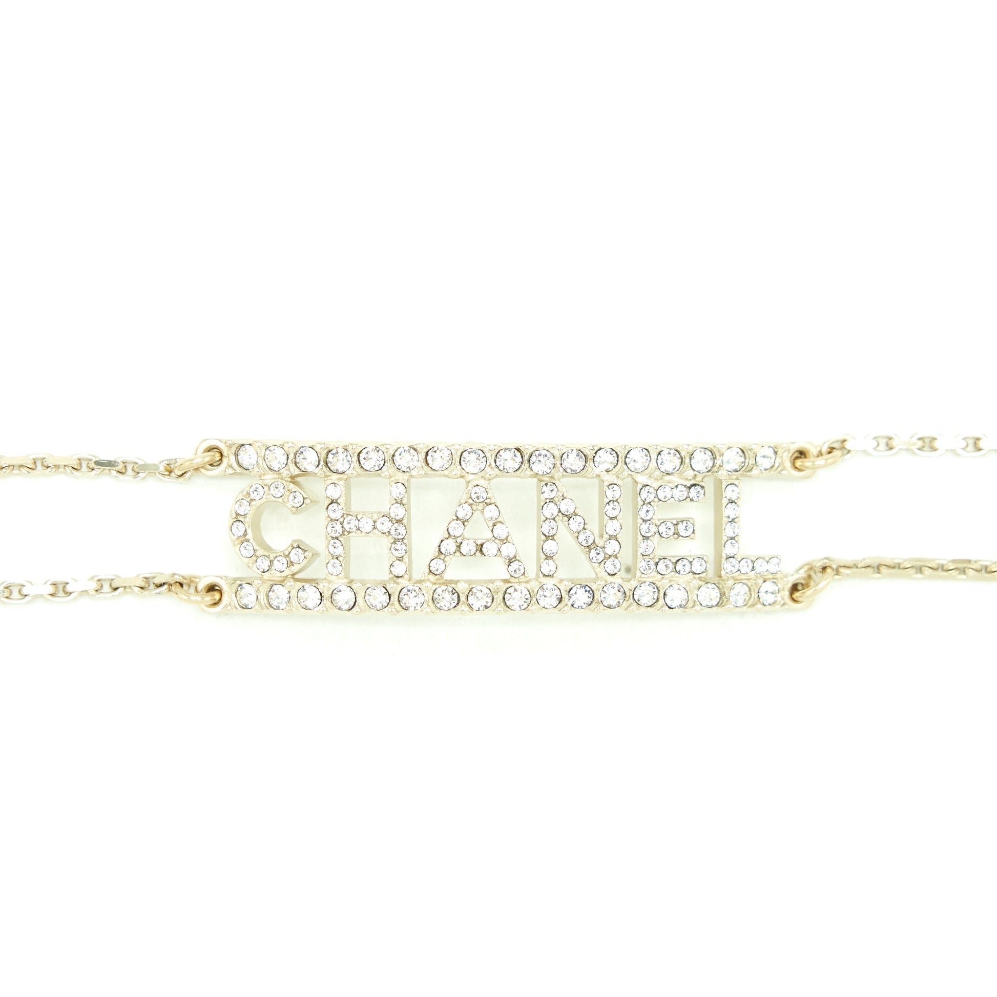 Chanel 22S Crystals Letter Choker Light Tone Gold Handbag