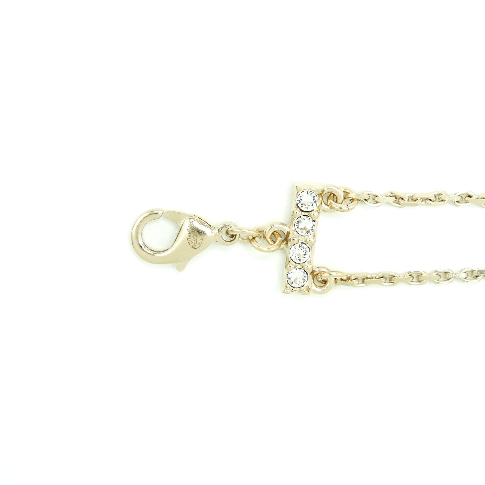 Chanel 22S Crystals Letter Choker Light Tone Gold Handbag
