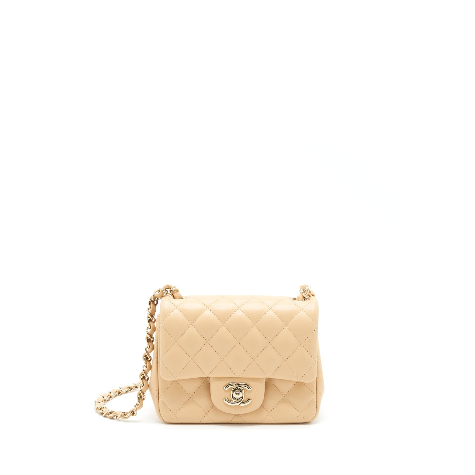Chanel 22C Square Flap Lambskin LGHW Microchip Beige Shoulder Bag Lghw Microchip
