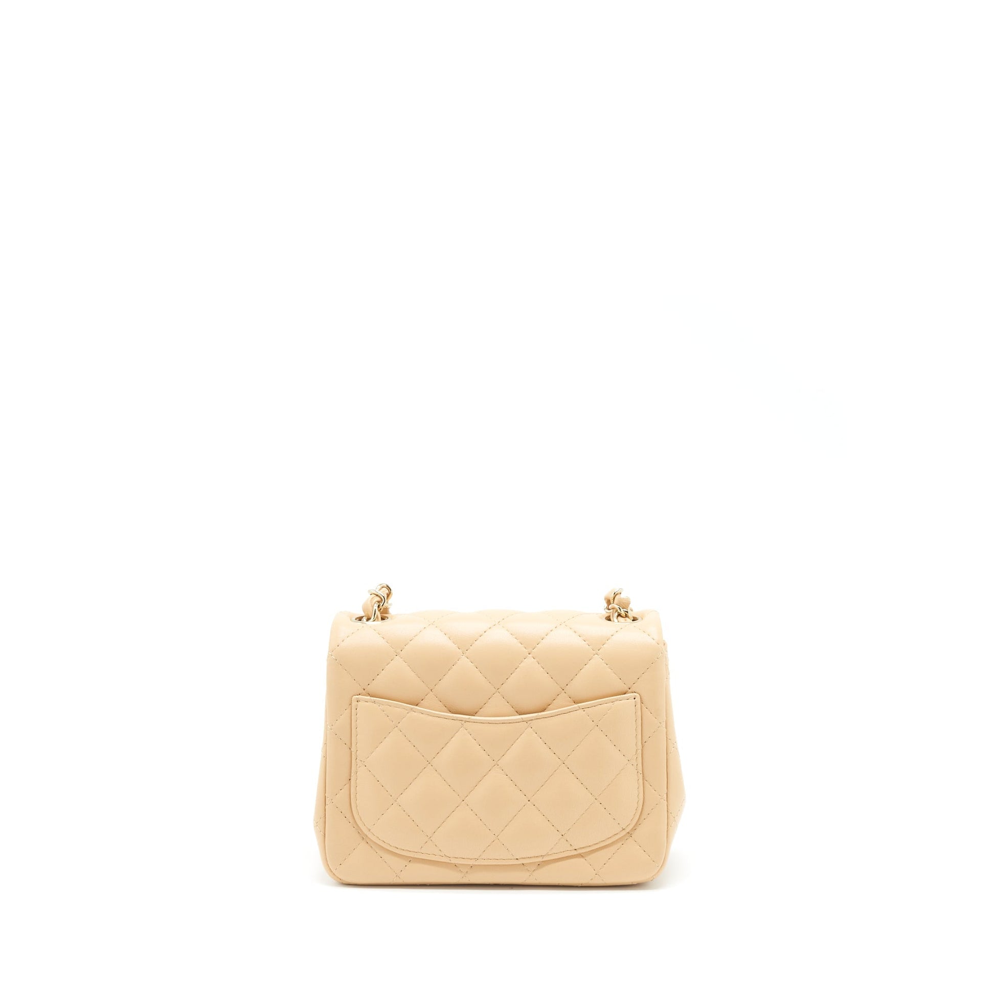 Chanel 22C Square Flap Lambskin LGHW Microchip Beige Shoulder Bag Lghw Microchip