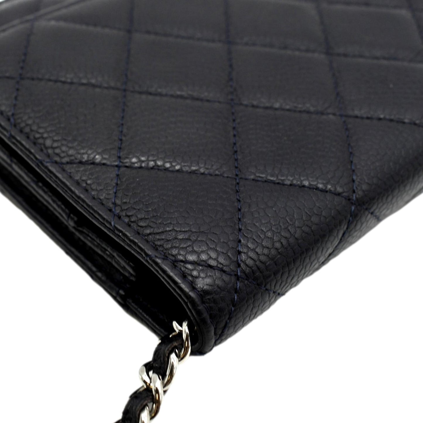 Chanel WOC Quilted Caviar Navy Leather Blue Wallet Case