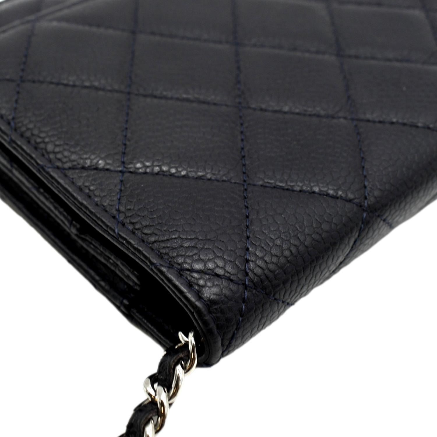 Chanel WOC Quilted Caviar Navy Leather Blue Wallet Case