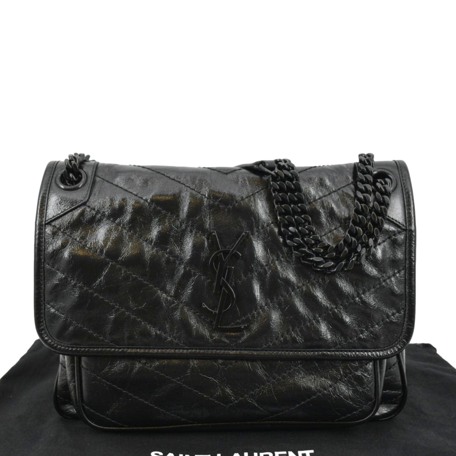 YSL Saint Laurent Yves Niki Crinkle Shoulder Bag Leather Black Baby Laurent Niki 1
