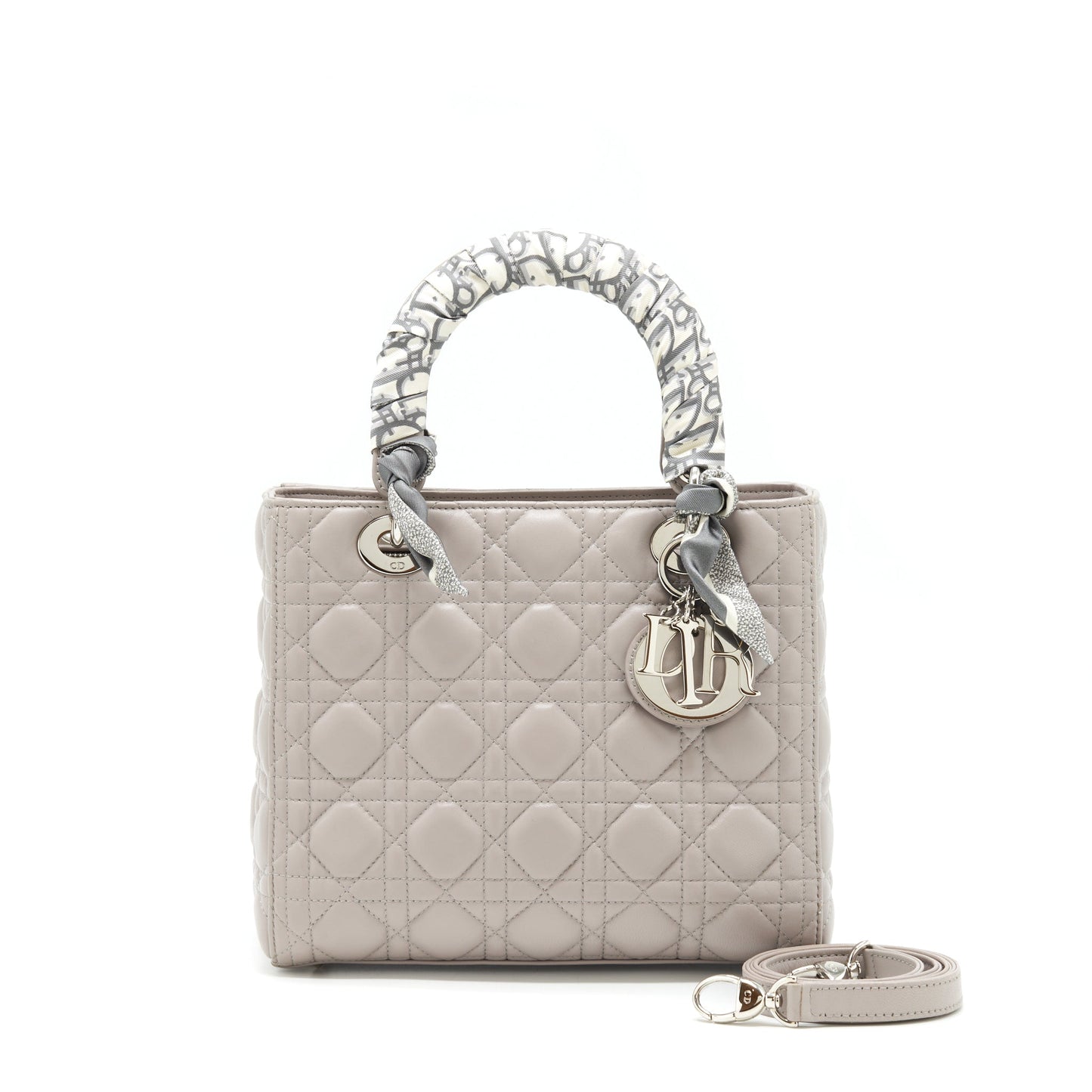 Dior Lady Lambskin Grey With An Extra Twilly Medium Travel Bag