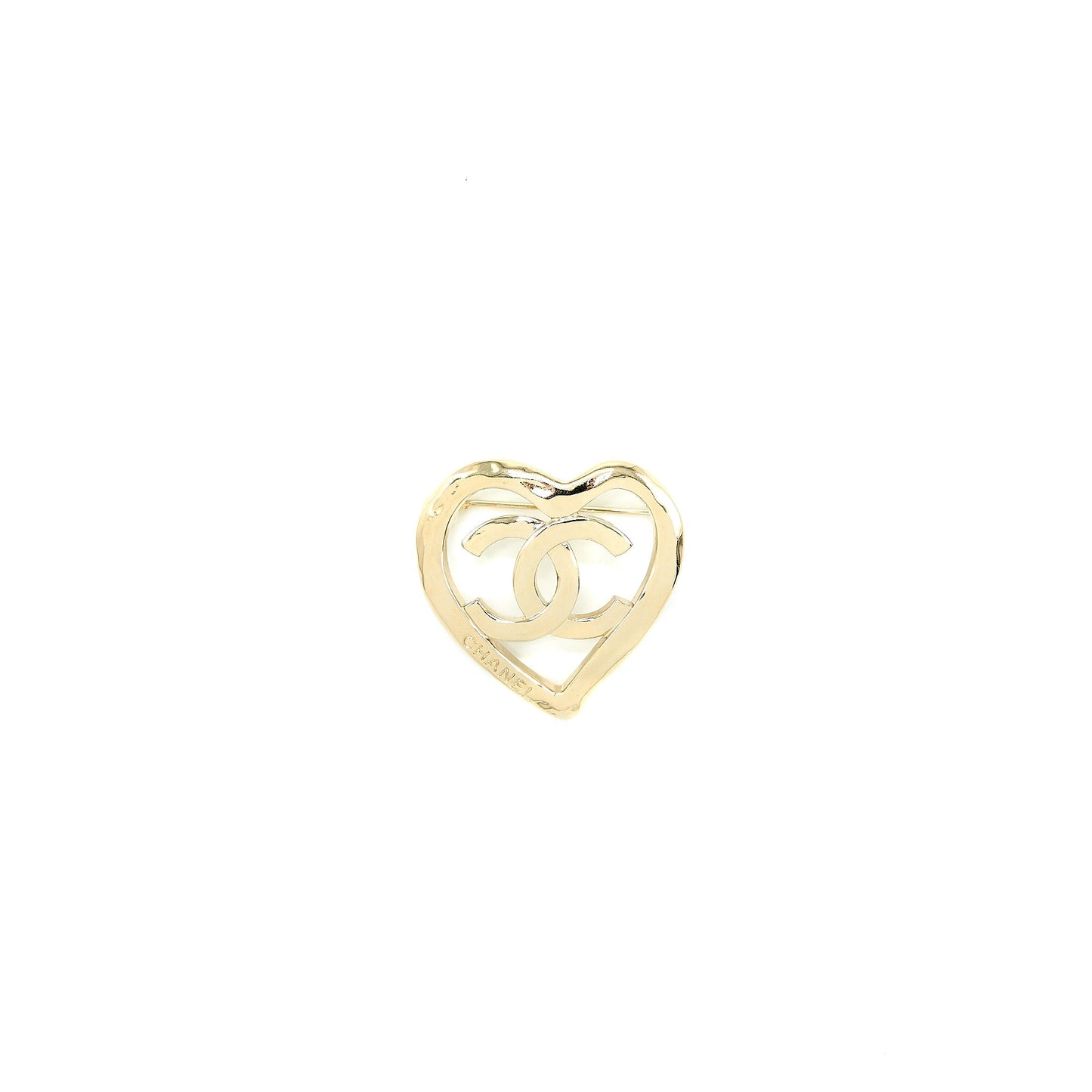 Chanel CC Heart Brooch Light Tone Gold Handbag