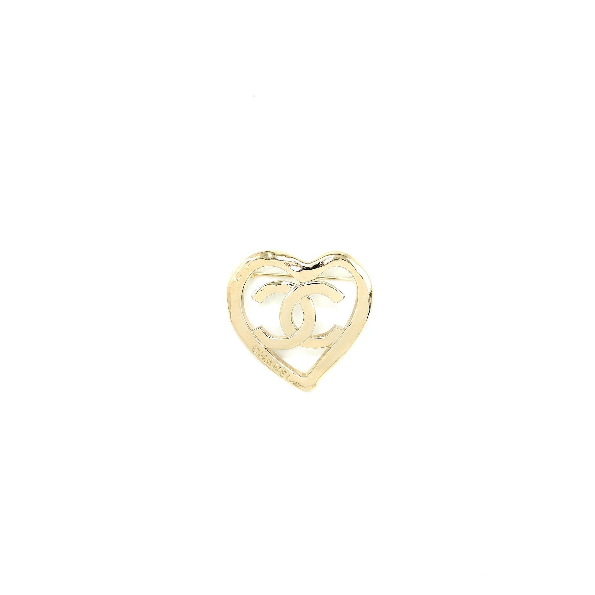 Chanel CC Heart Brooch Light Tone Gold Handbag