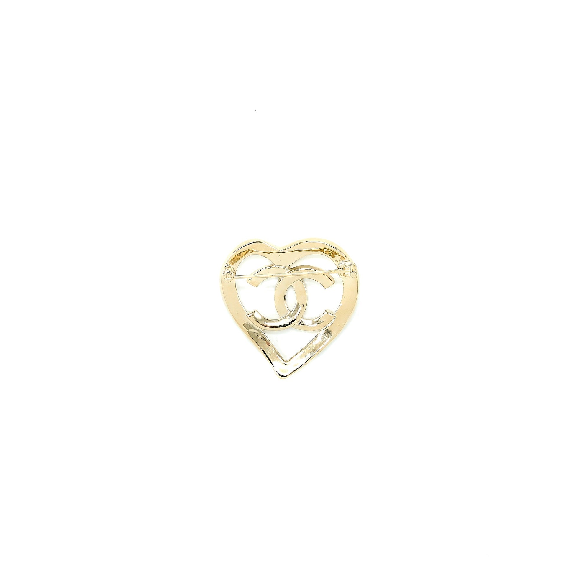 Chanel CC Heart Brooch Light Tone Gold Handbag