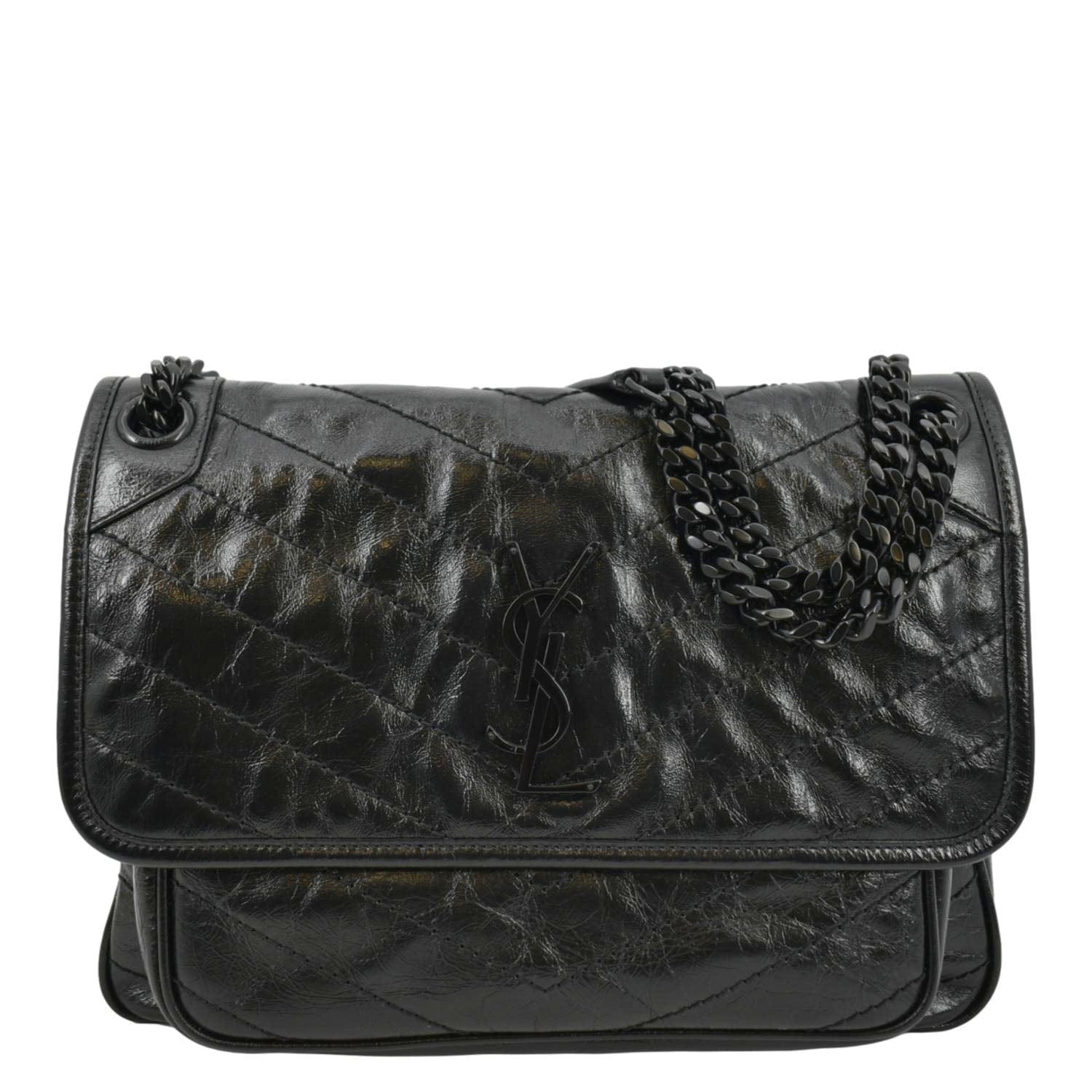 YSL Saint Laurent Yves Niki Crinkle Shoulder Bag Leather Black Baby Laurent Niki 1