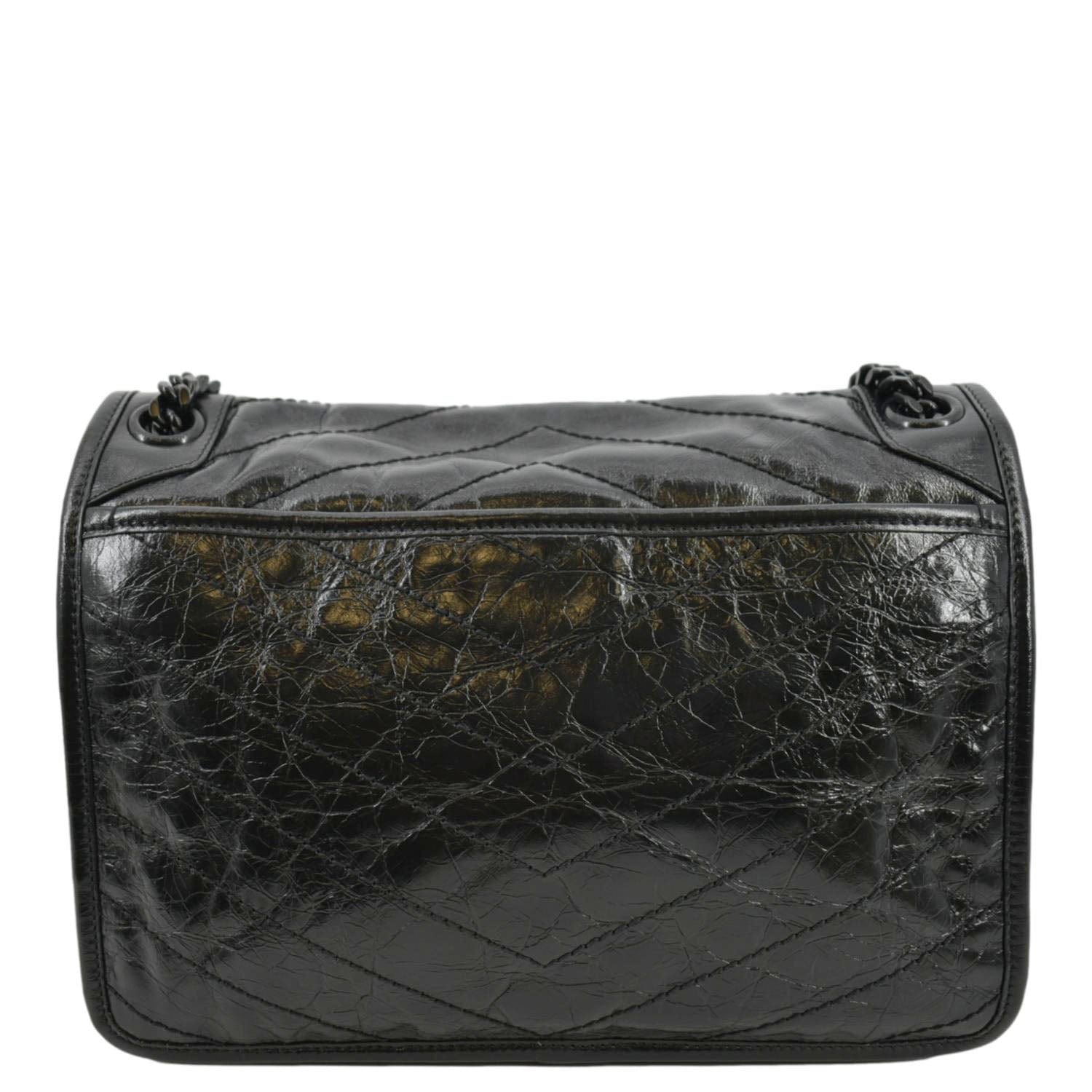 YSL Saint Laurent Yves Niki Crinkle Shoulder Bag Leather Black Baby Laurent Niki 1
