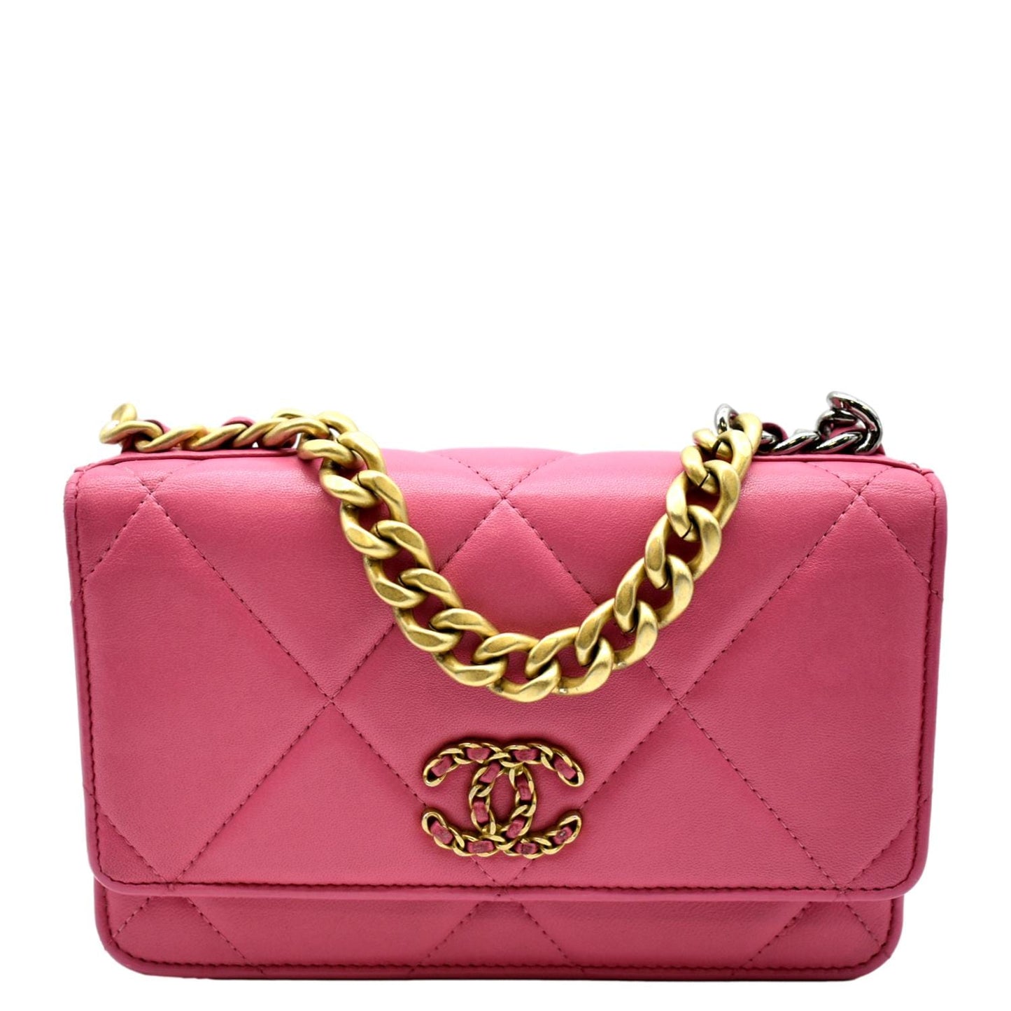 Chanel Cc Woc Quilted Leather Wallet On Chain Crossbody Bag Pink