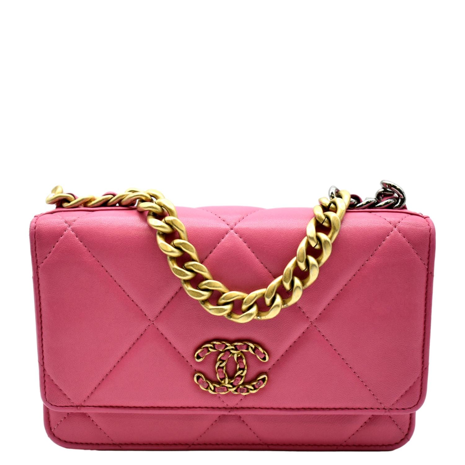 Chanel Cc Woc Quilted Leather Wallet On Chain Crossbody Bag Pink