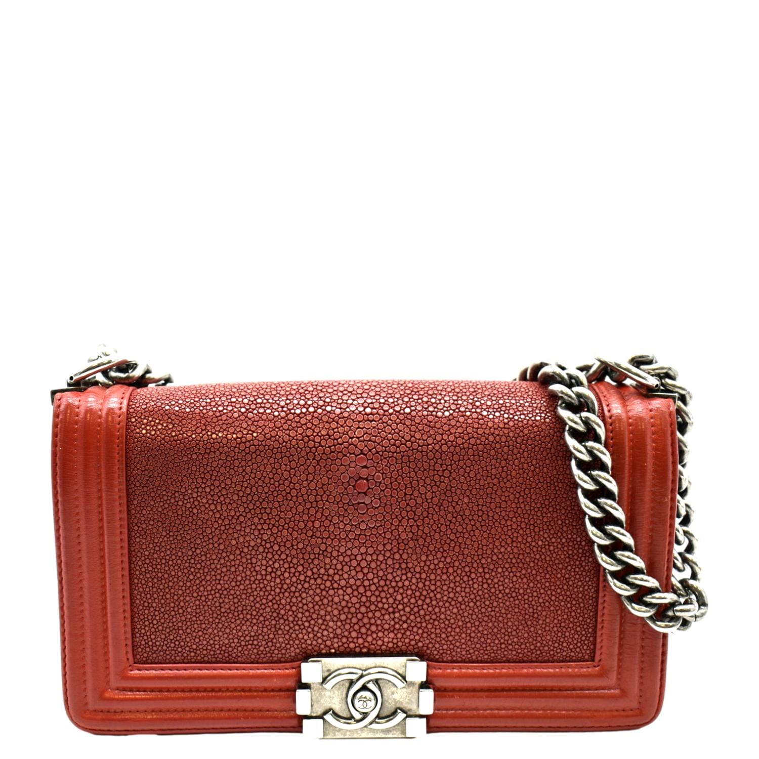 Chanel Boy Flap Stingray - Final Leather Red Travel Bag