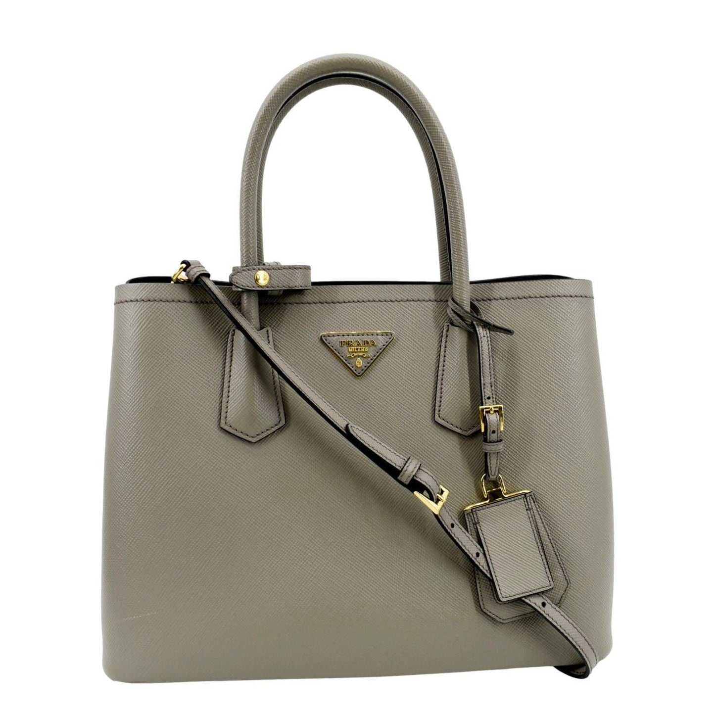 Prada Double Handle Tote Bag Grey Leather Saffiano Gray Shoulder Bag