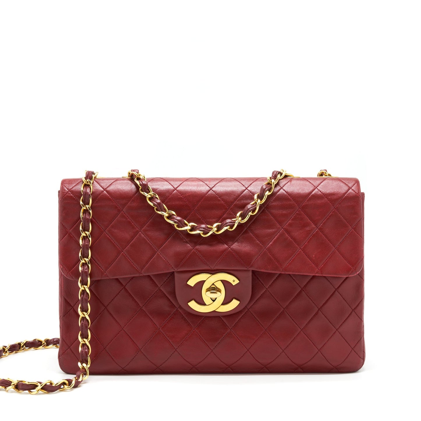 Chanel Maxi Flap Lambskin GHW Red Shoulder Bag