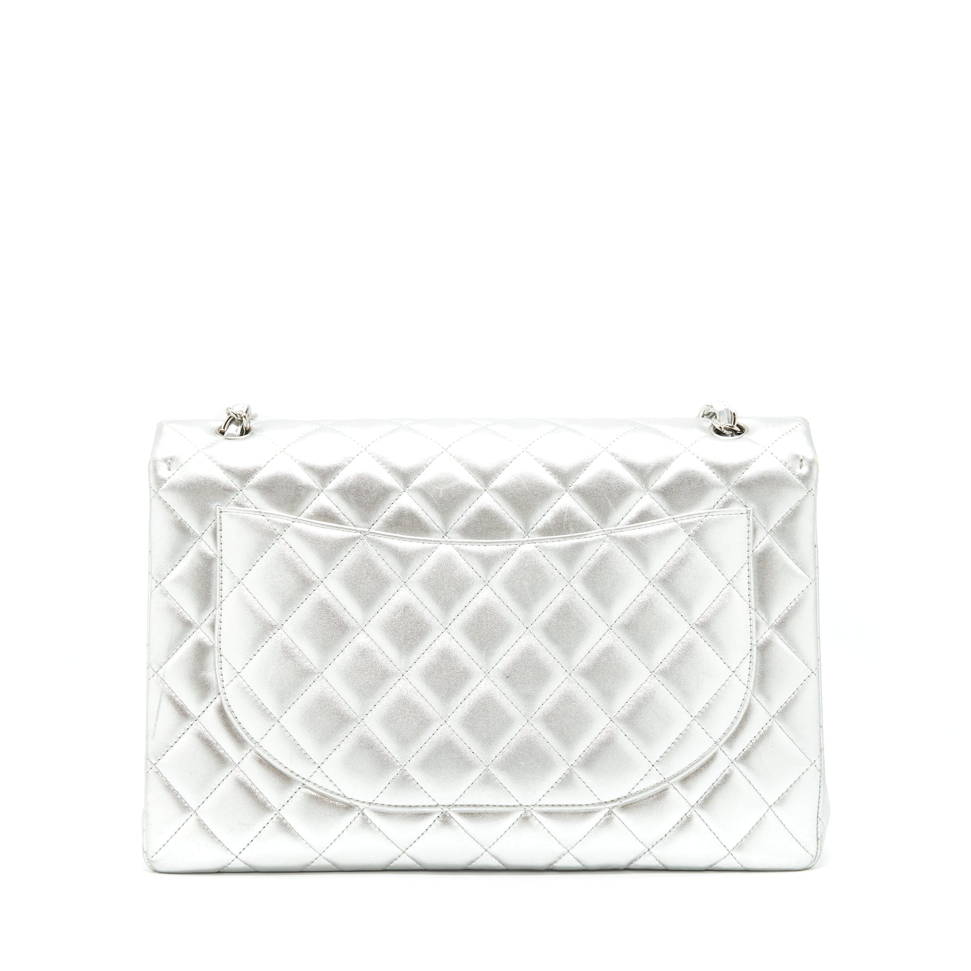 Chanel Maxi Classic Double Flap Lambskin Sliver Shoulder Bag